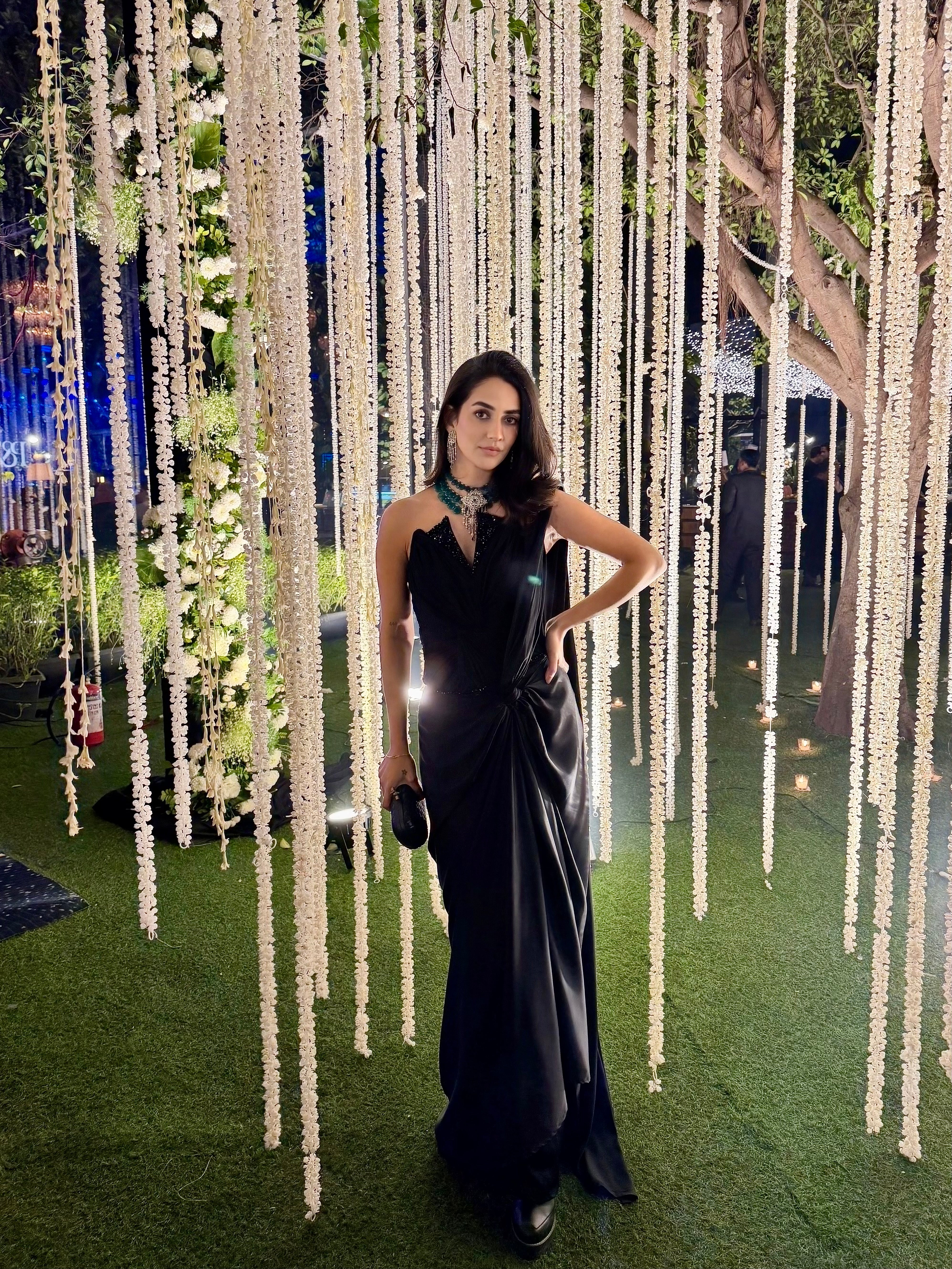 Karma dhingra in black lotus corset saree