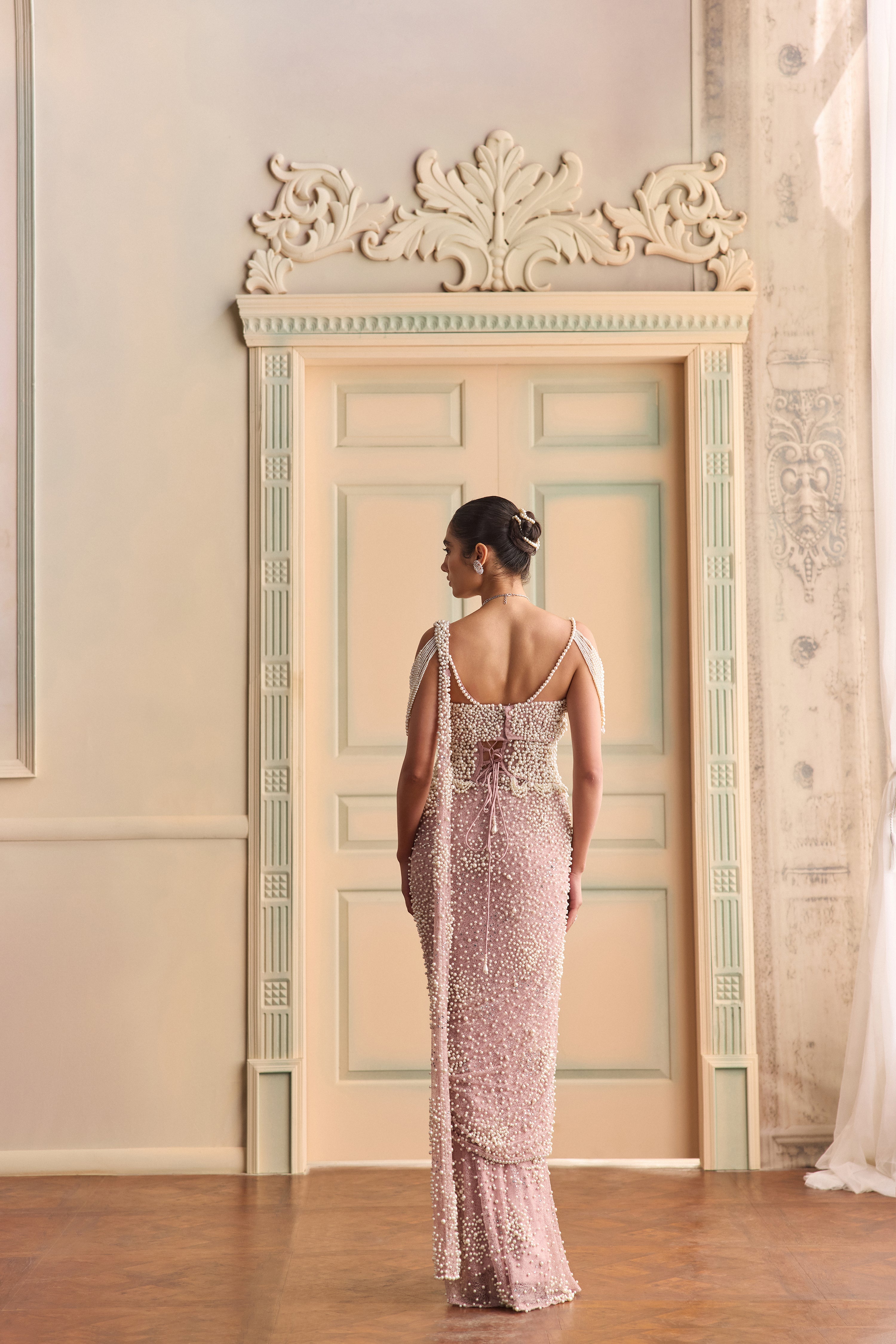 Lilac moon- Pearl corset saree
