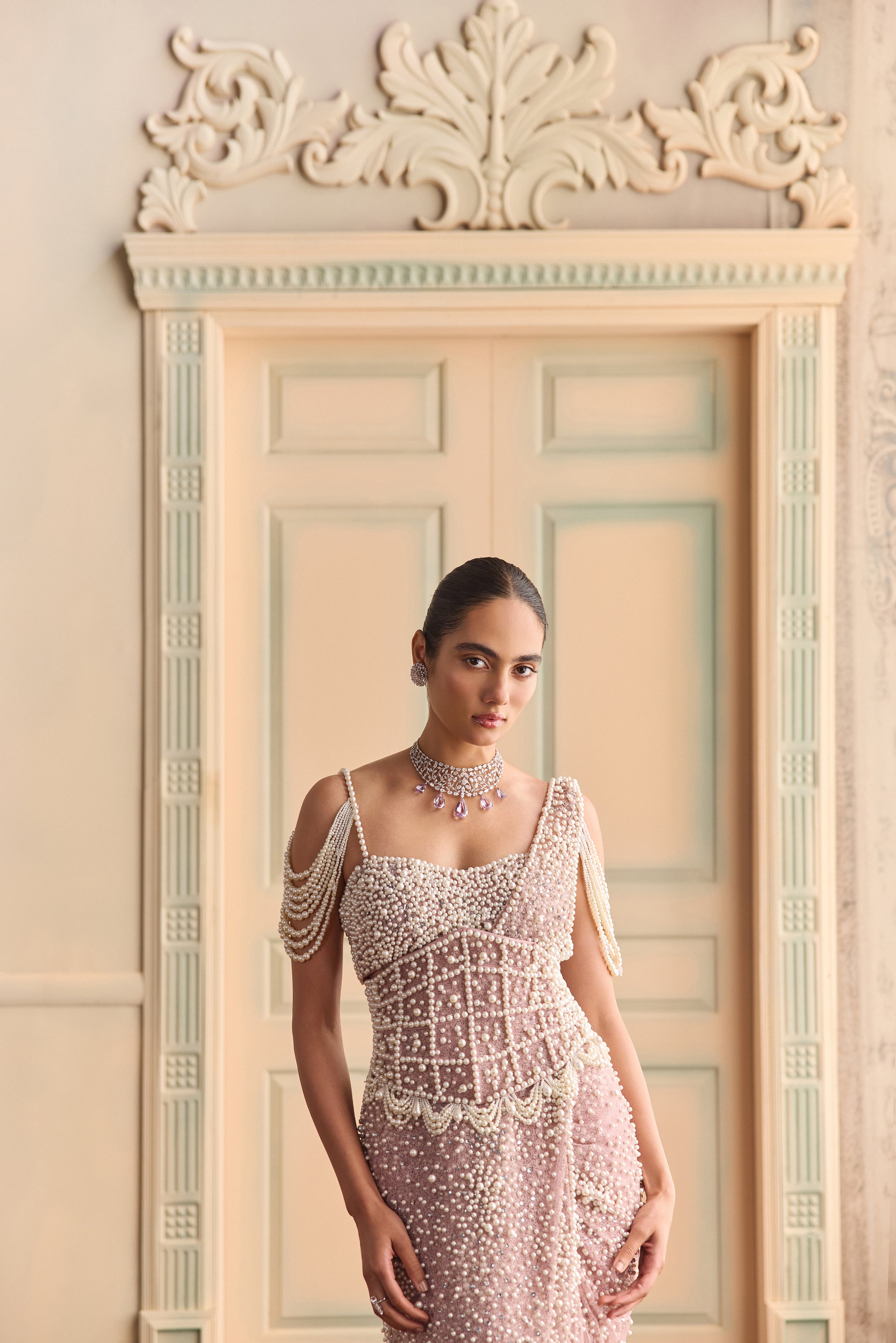Lilac moon- Pearl corset saree