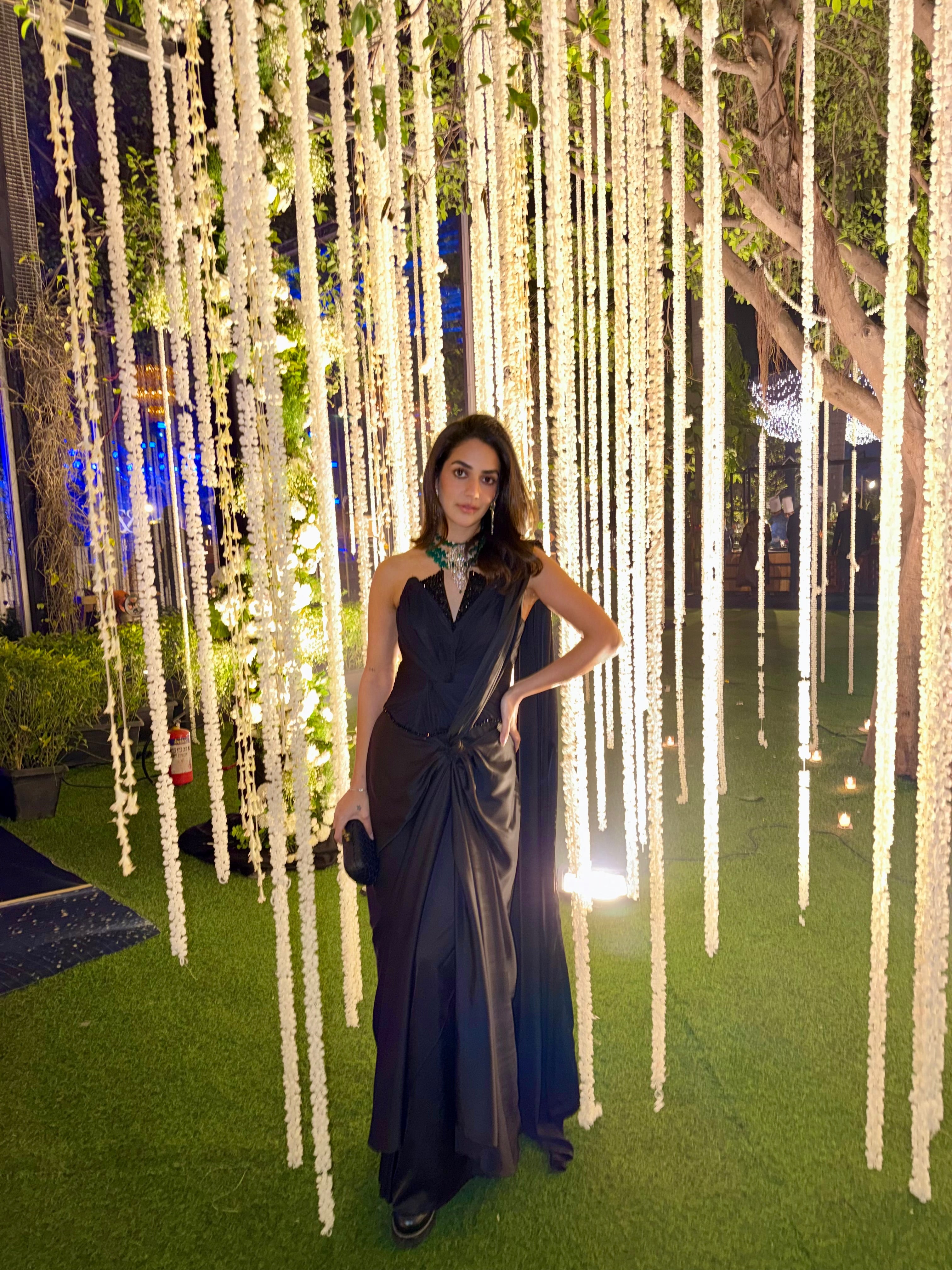 Karma dhingra in black lotus corset saree