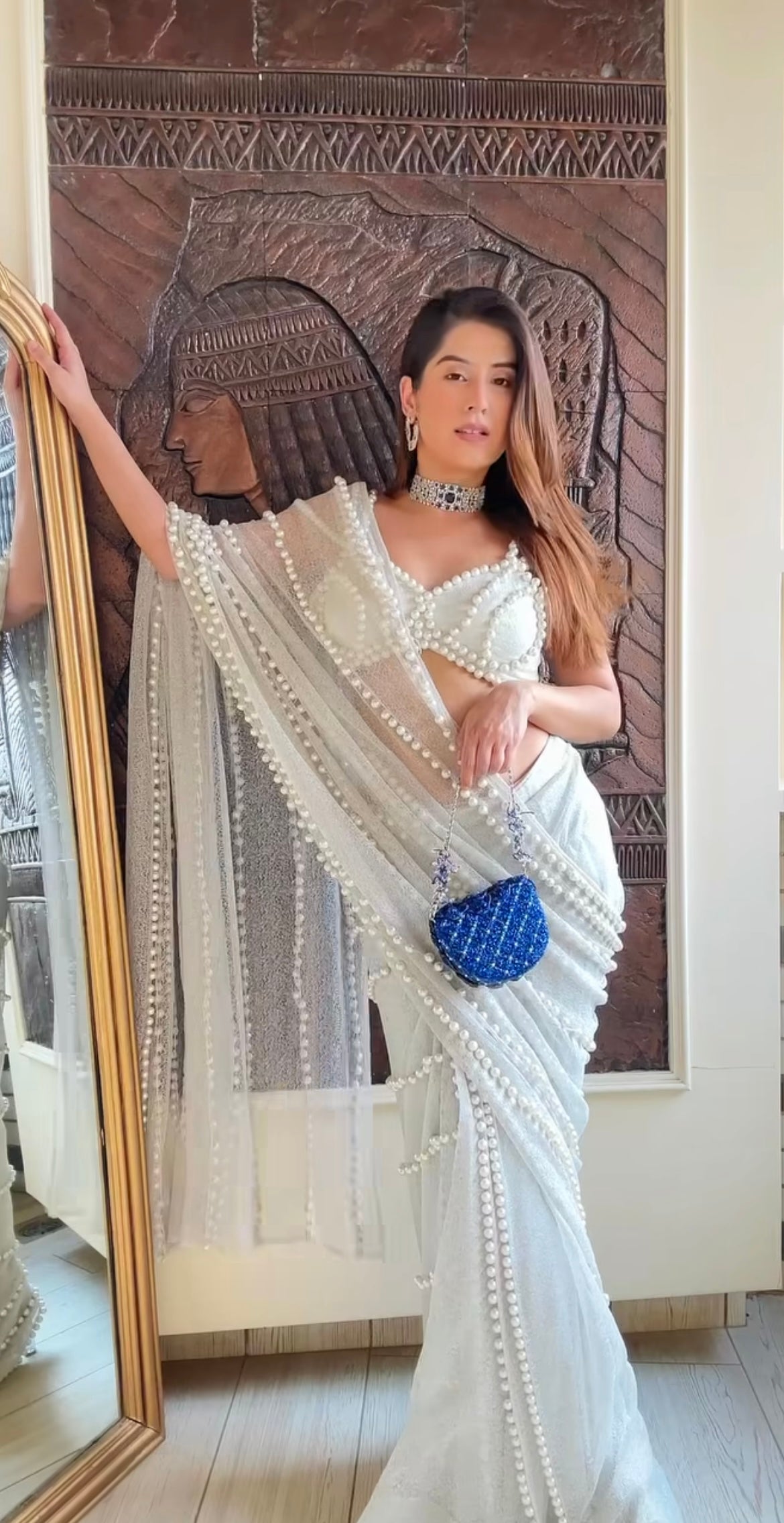 Kritika roopchandani in pearl saree