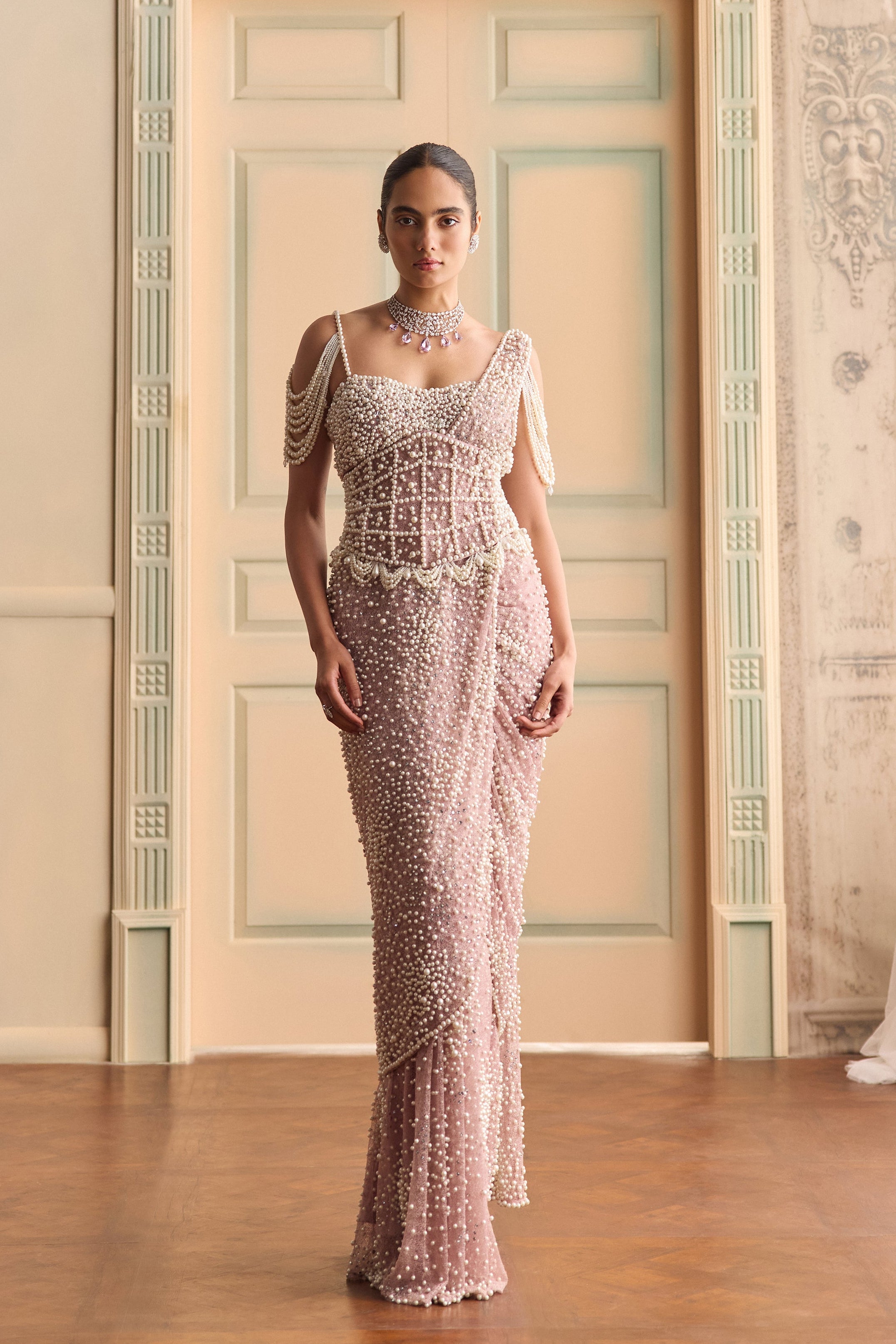 Lilac moon- Pearl corset saree