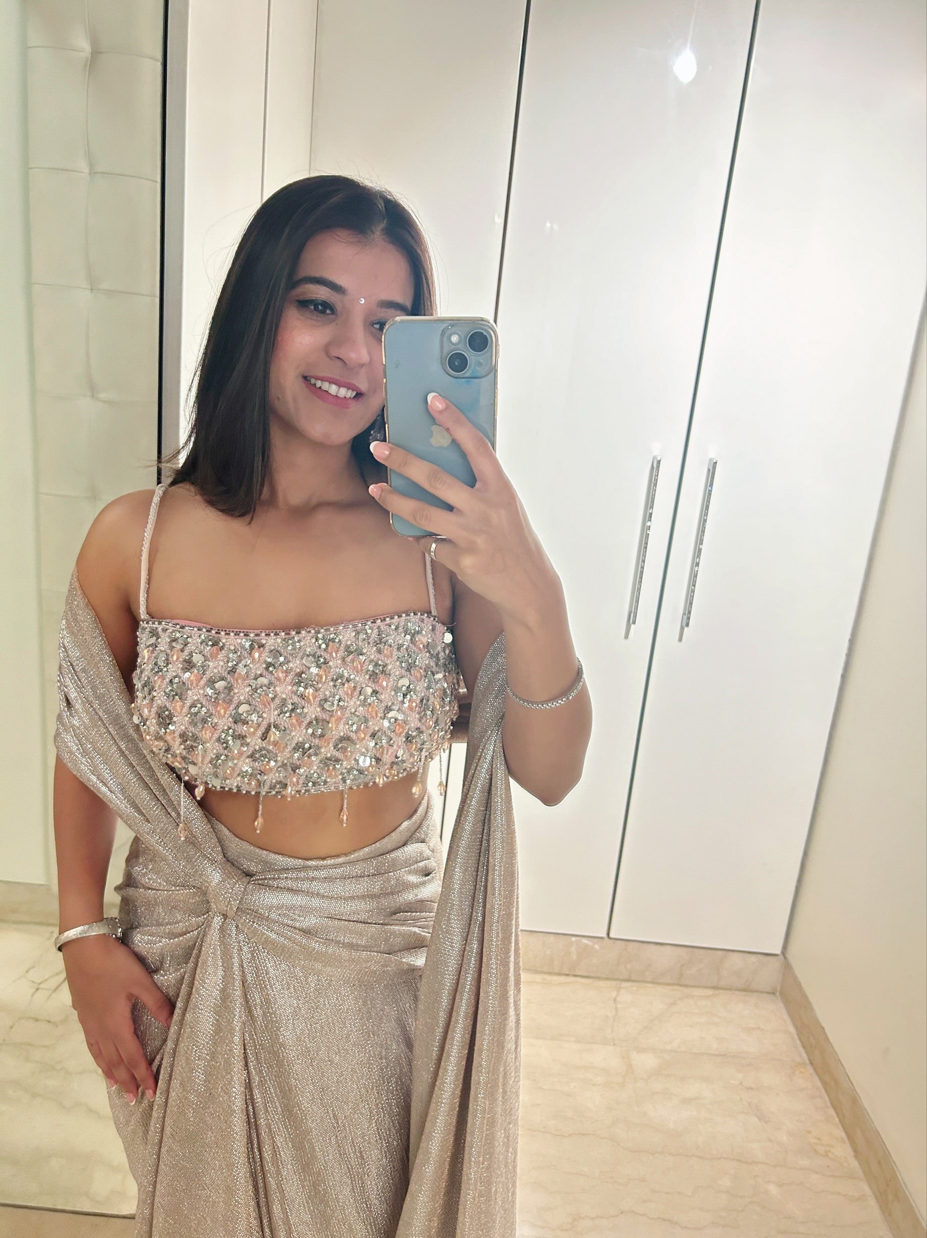 Pink marigold draped saree