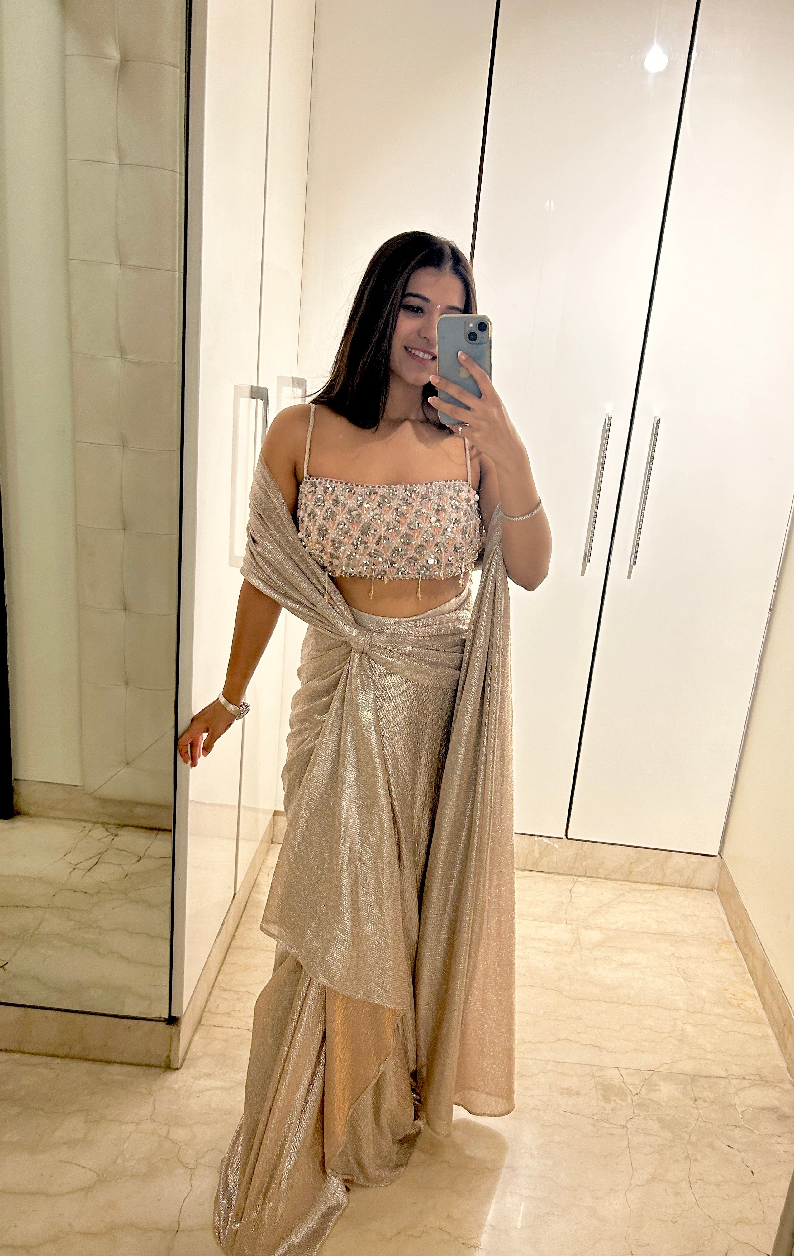 Pink marigold draped saree