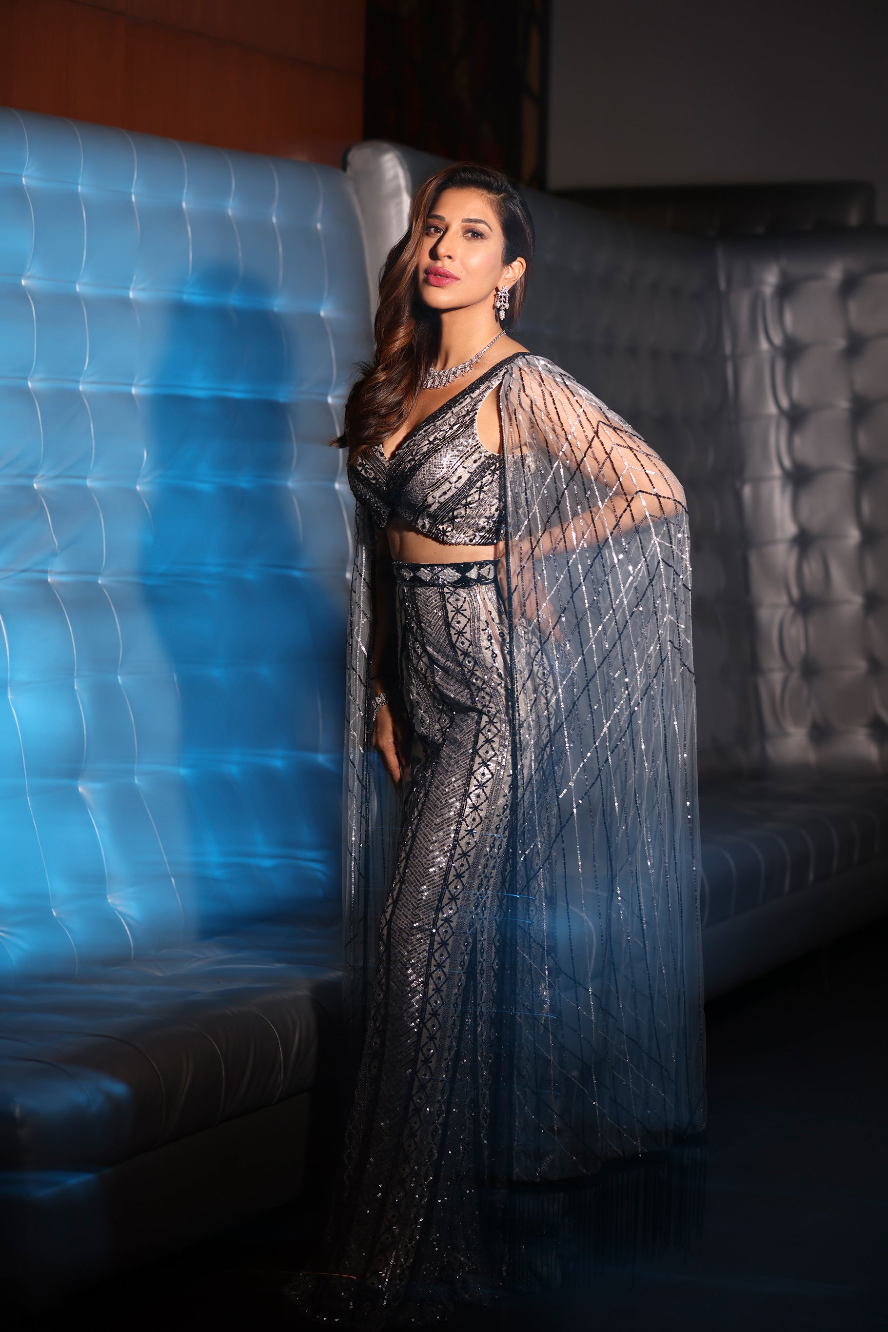 Sophie Chaudhary in midnight mermaid lehenga