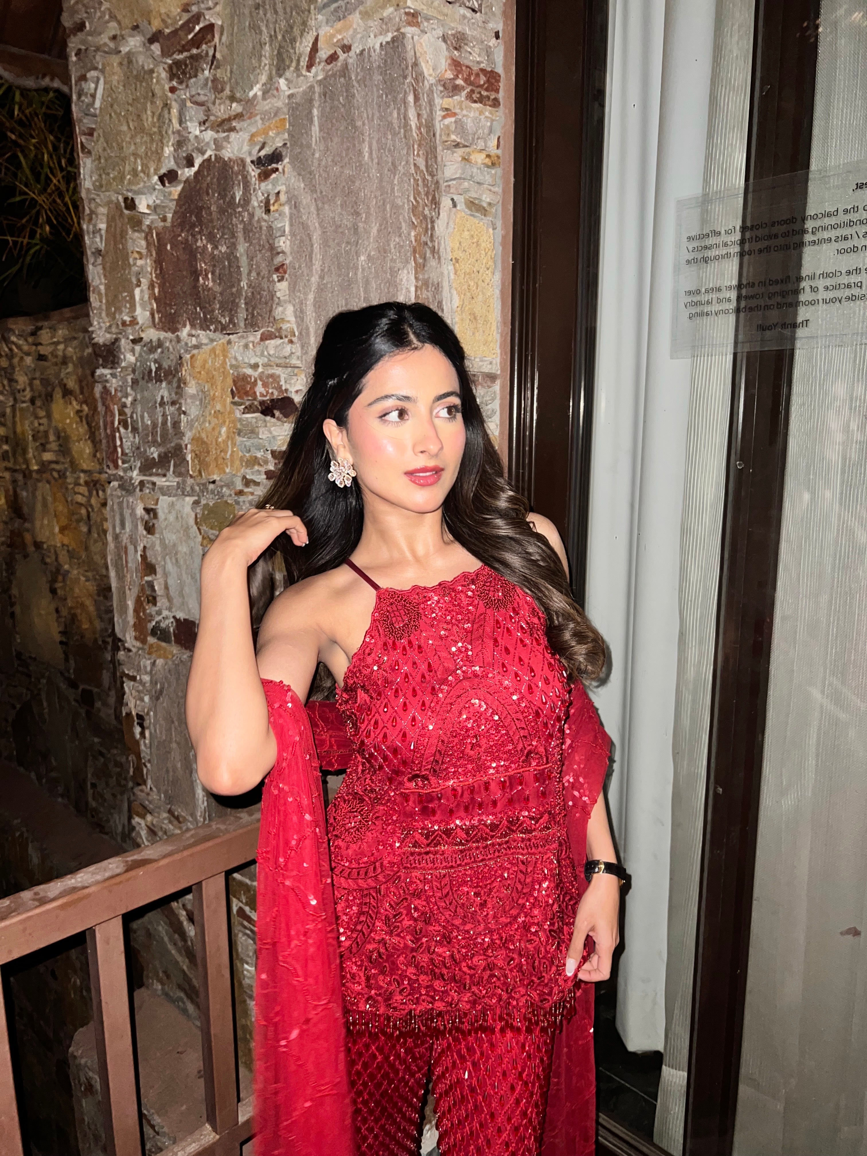 Yashaswinee in Red sharara set