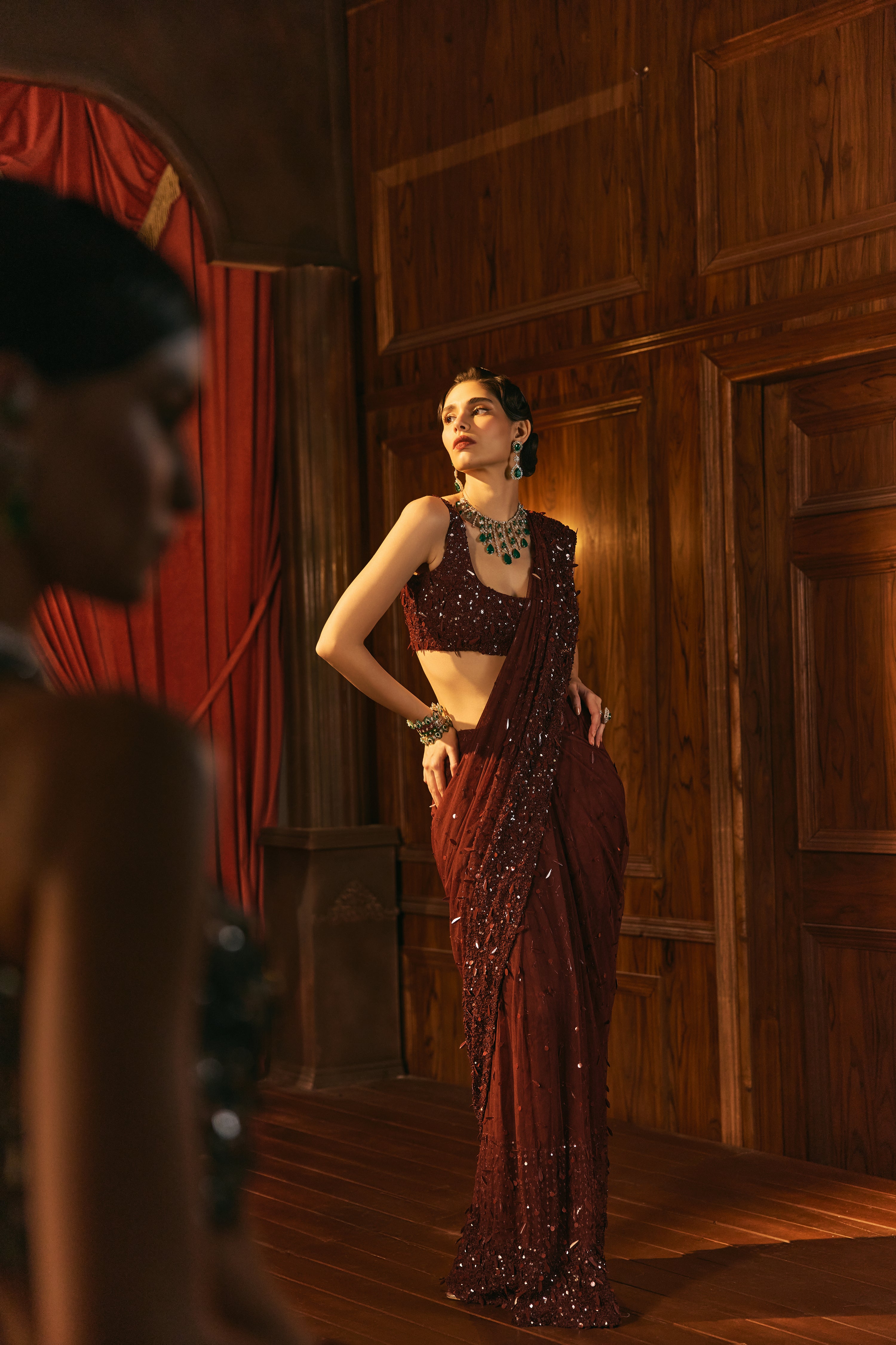 Burgundy glow- Sequin saree