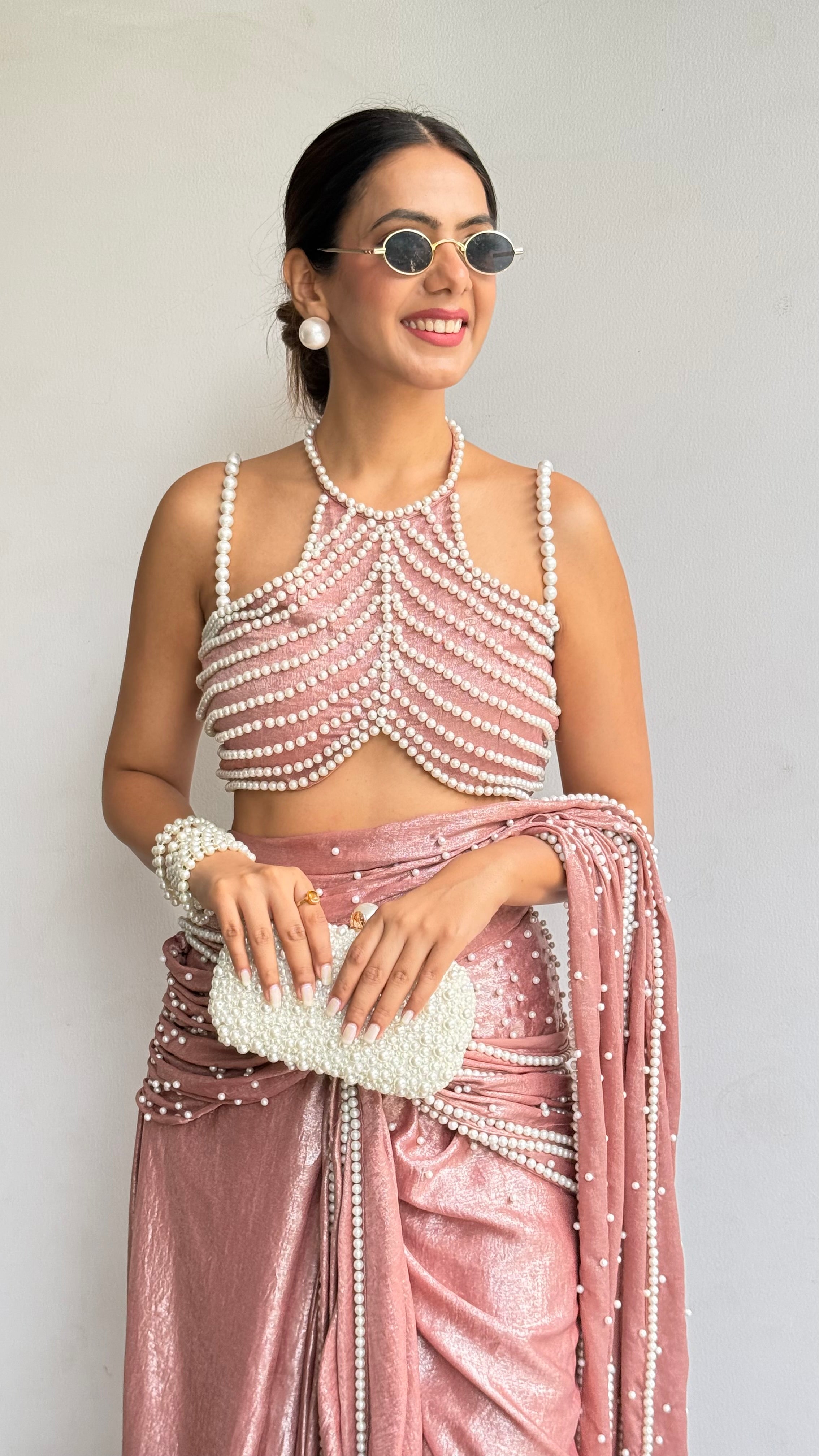 Sneha Adwani in pearl rose saree
