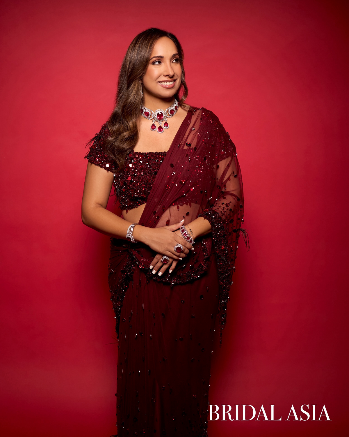 Sonali fabiani in SHIMMER MAROON SAREE