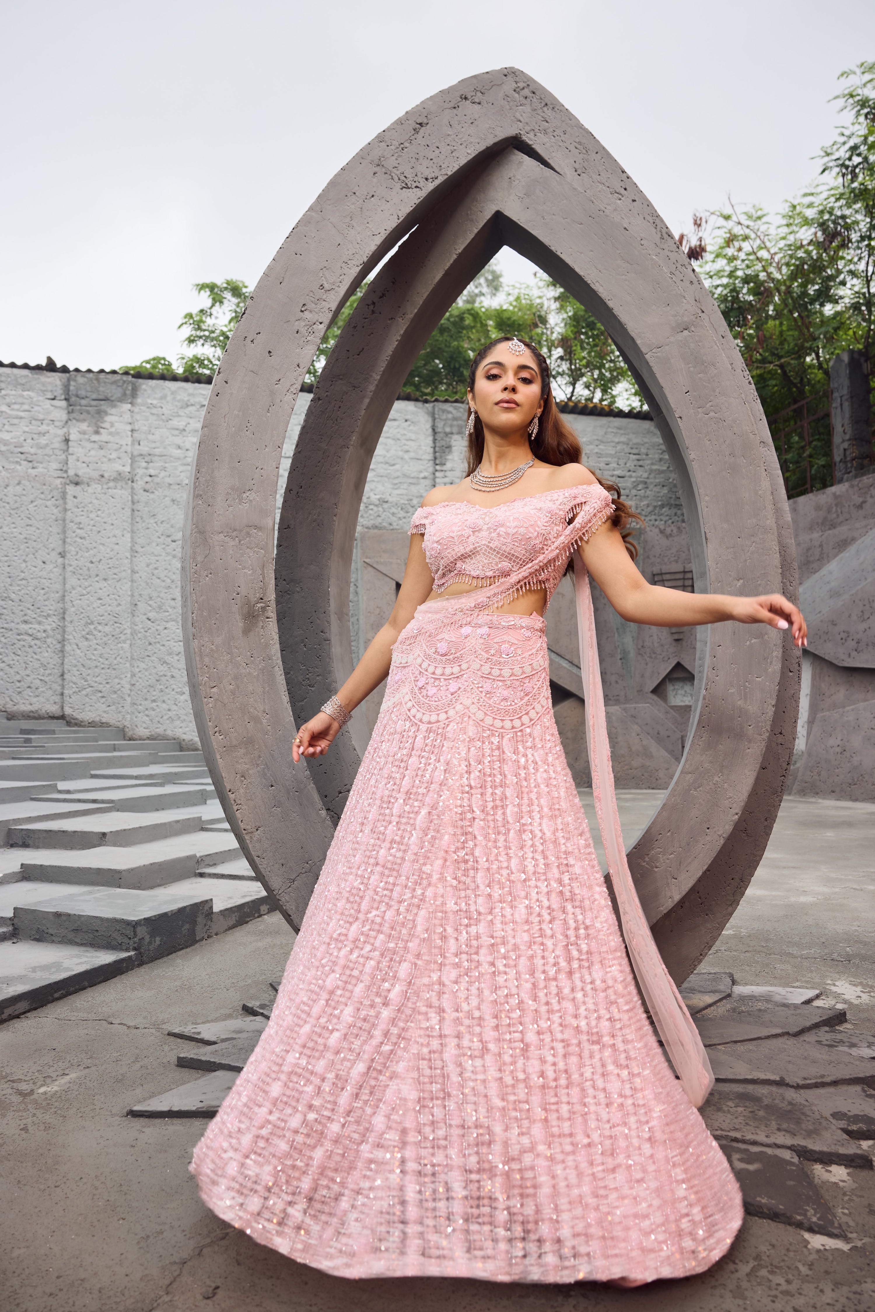 Flamingo - Soft Pink shimmer lehenga