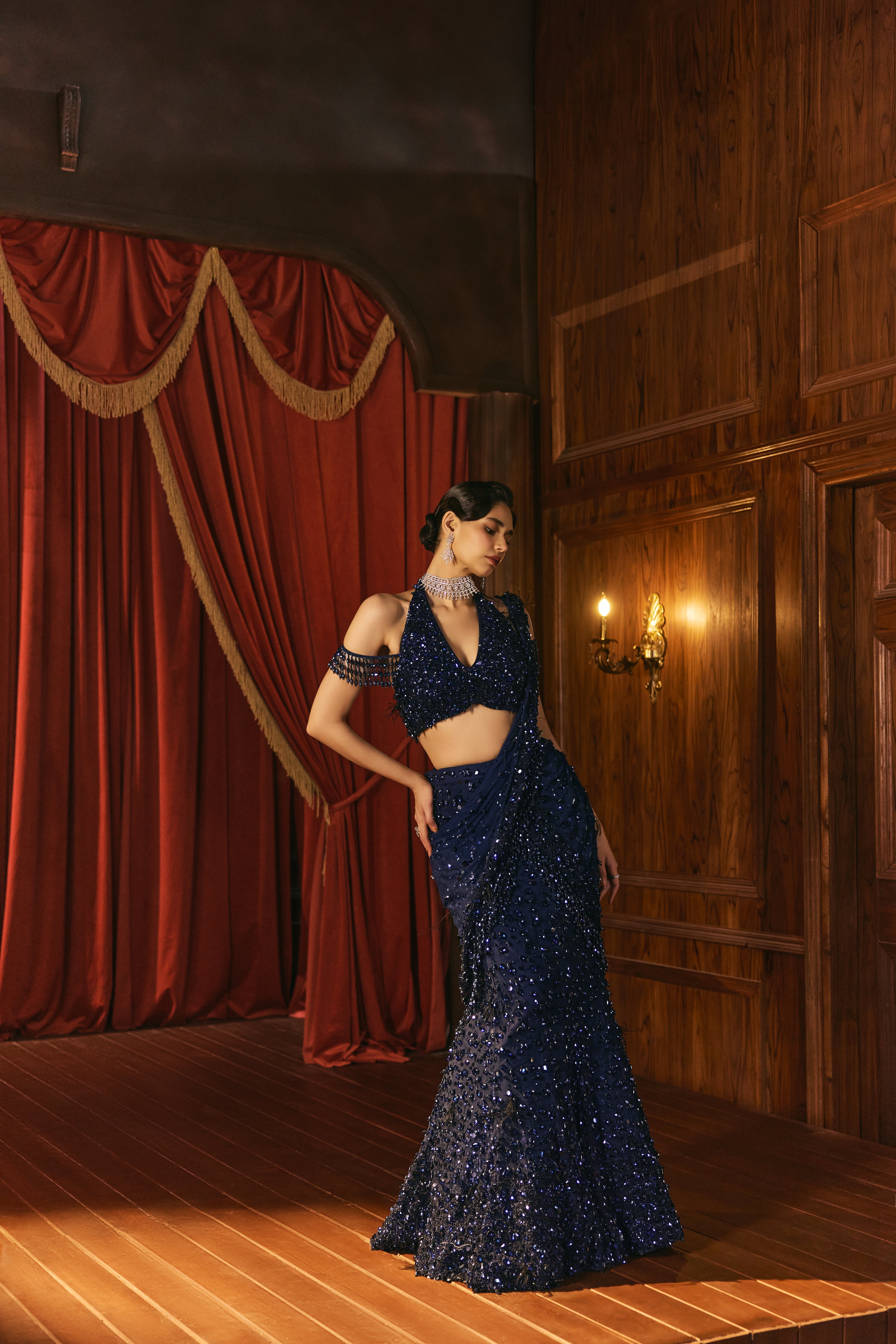 Celeste Navy- lehenga saree