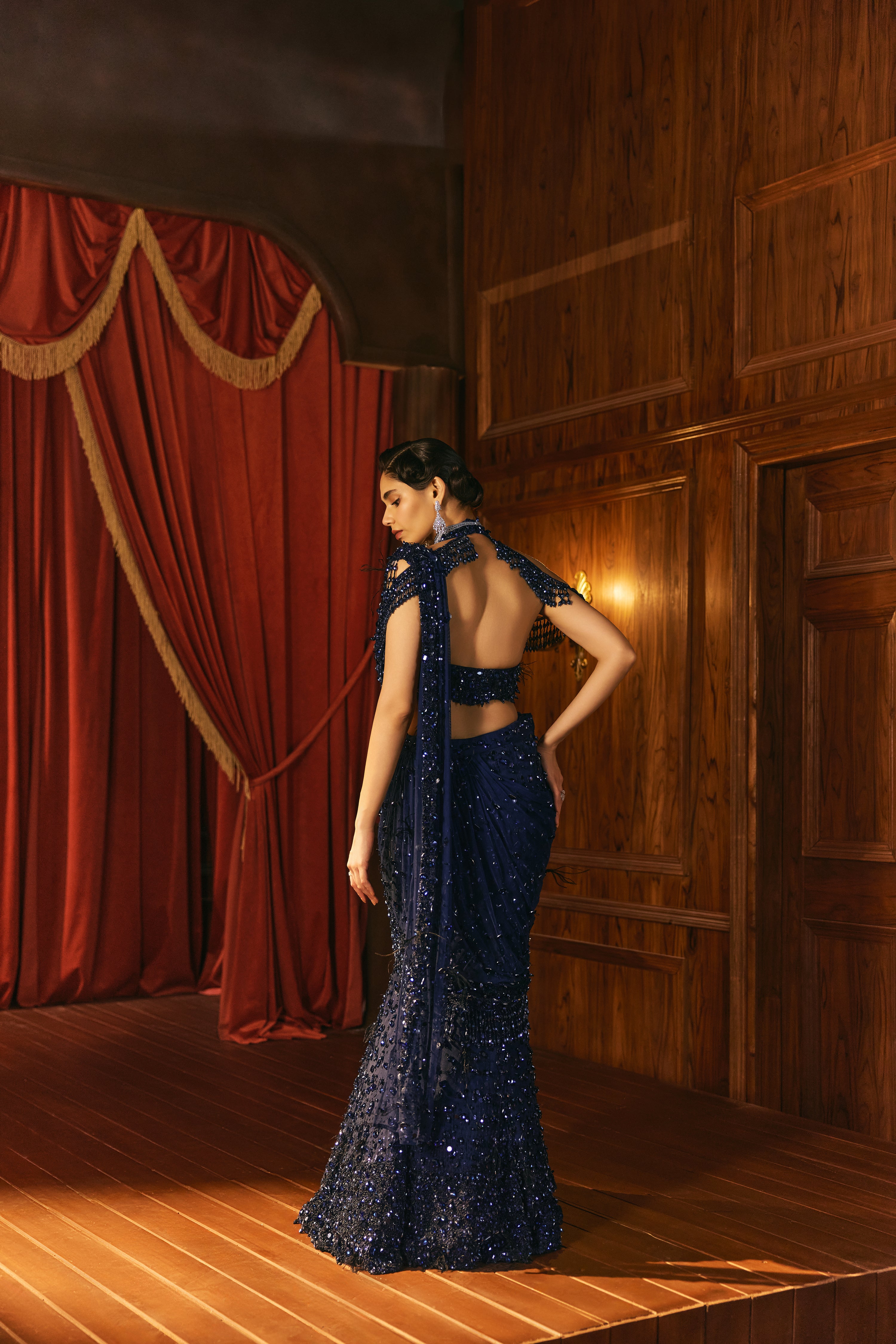 Celeste Navy- lehenga saree