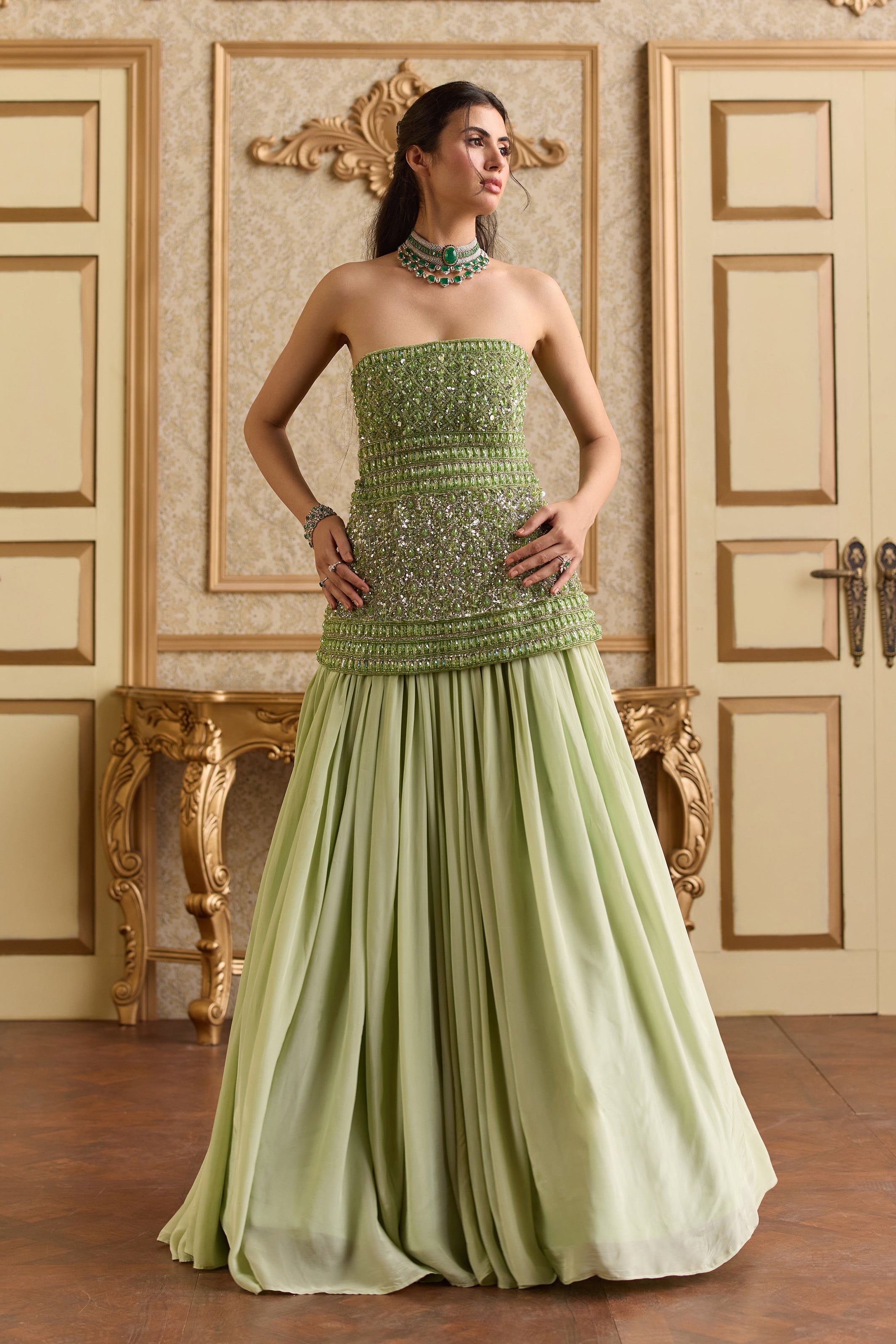 CELESTIAL GREEN LEHENGA