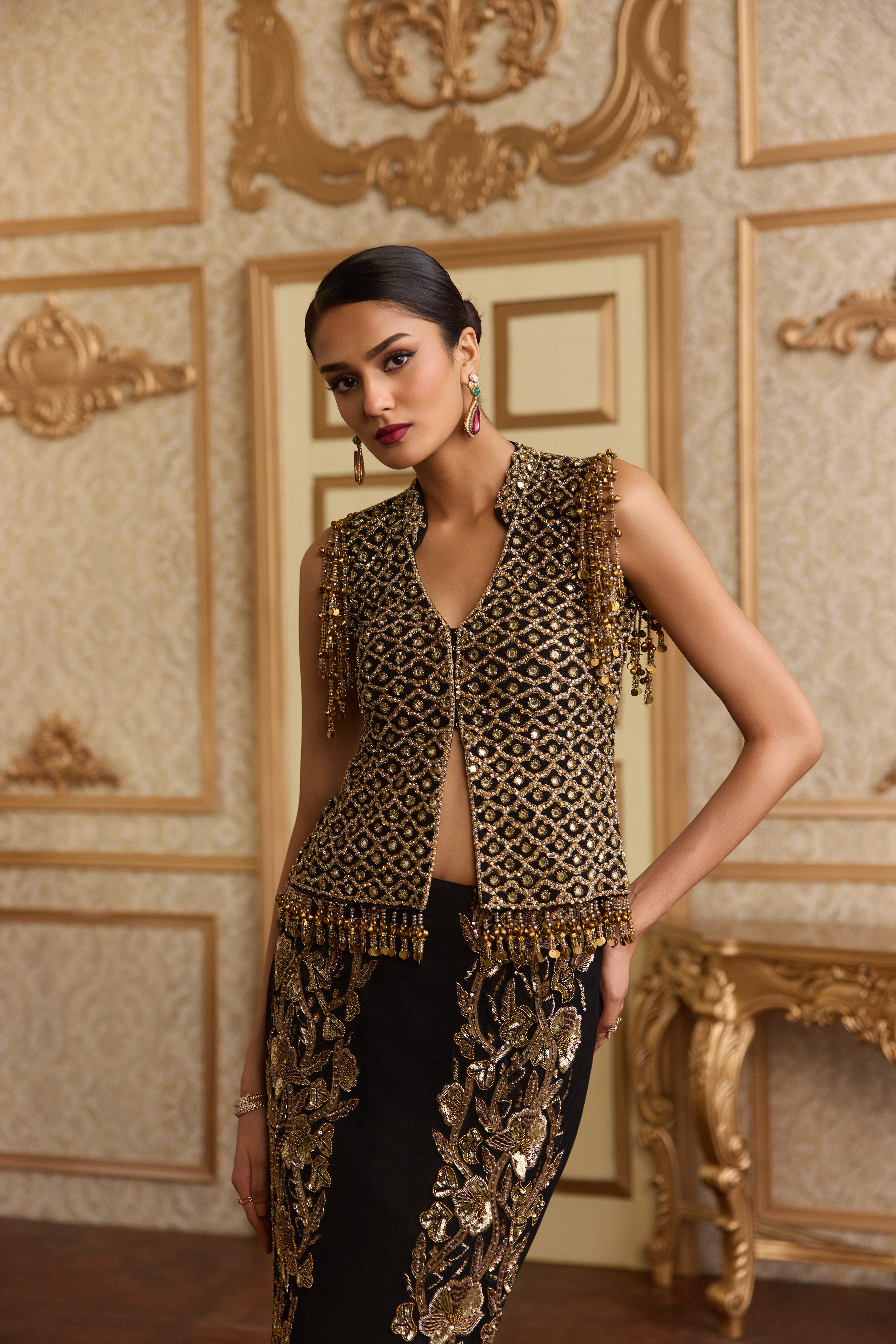 GOLDEN NOIR SKIRT AND JACKET SET