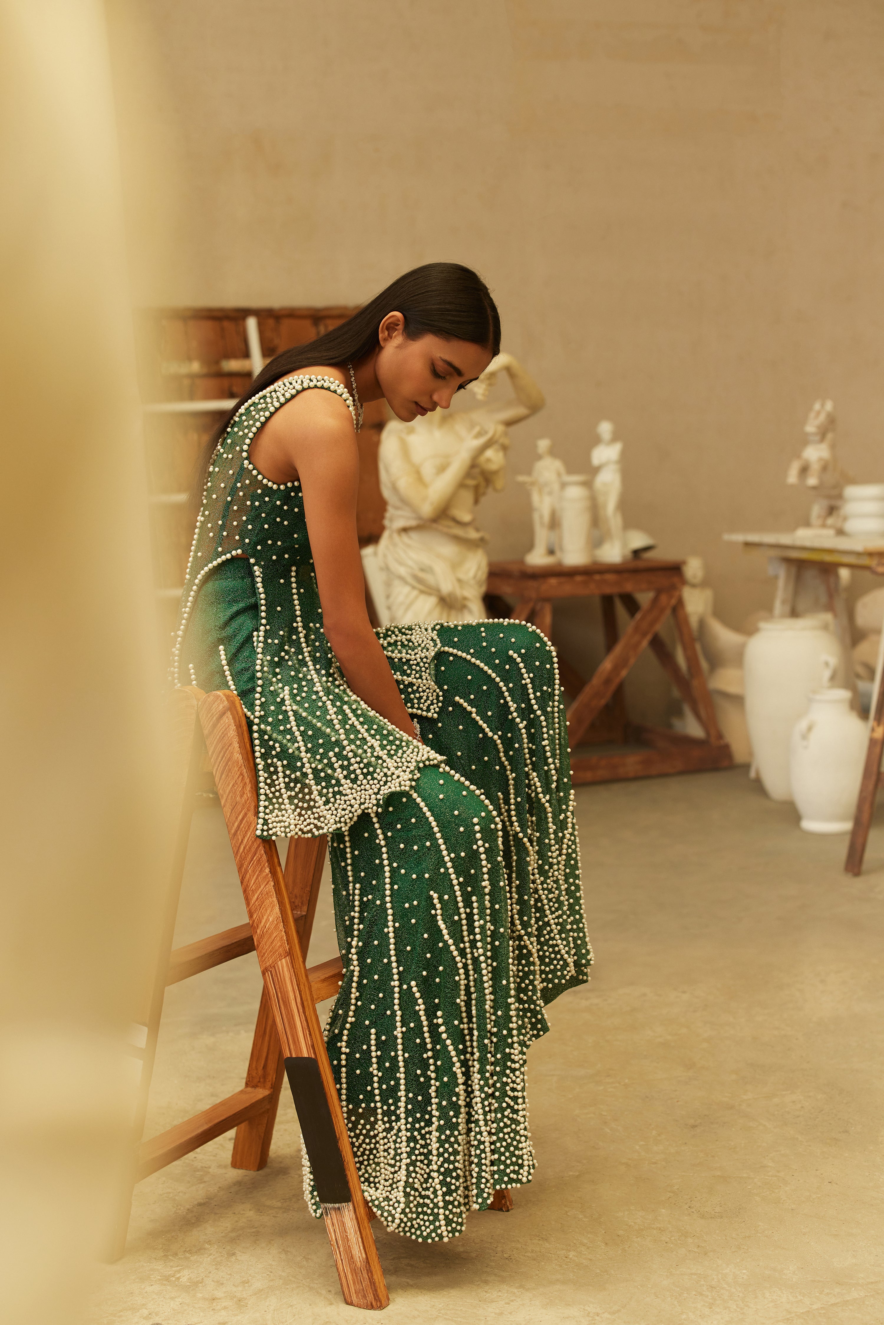 Emerald pearl sharara set