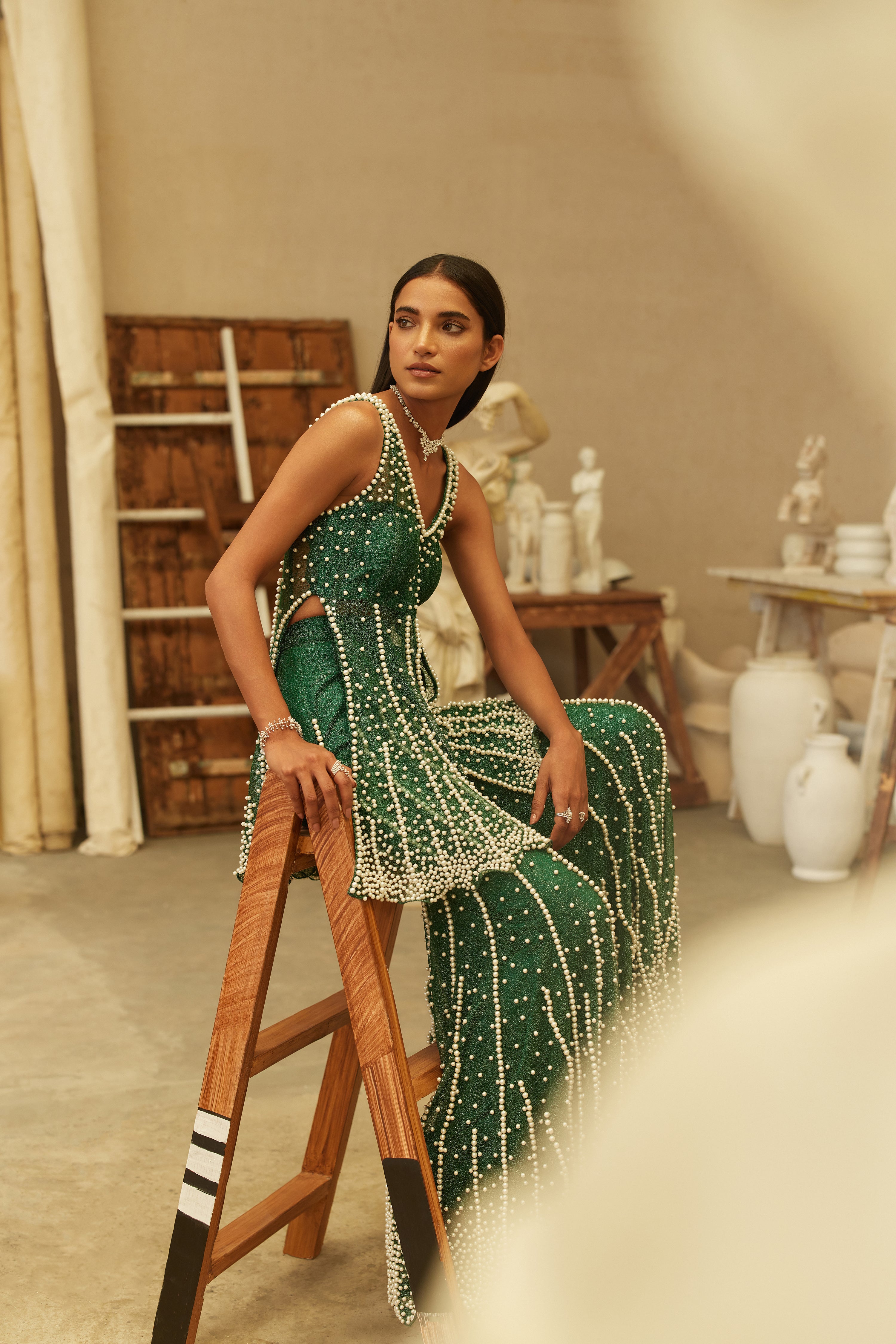 Emerald pearl sharara set