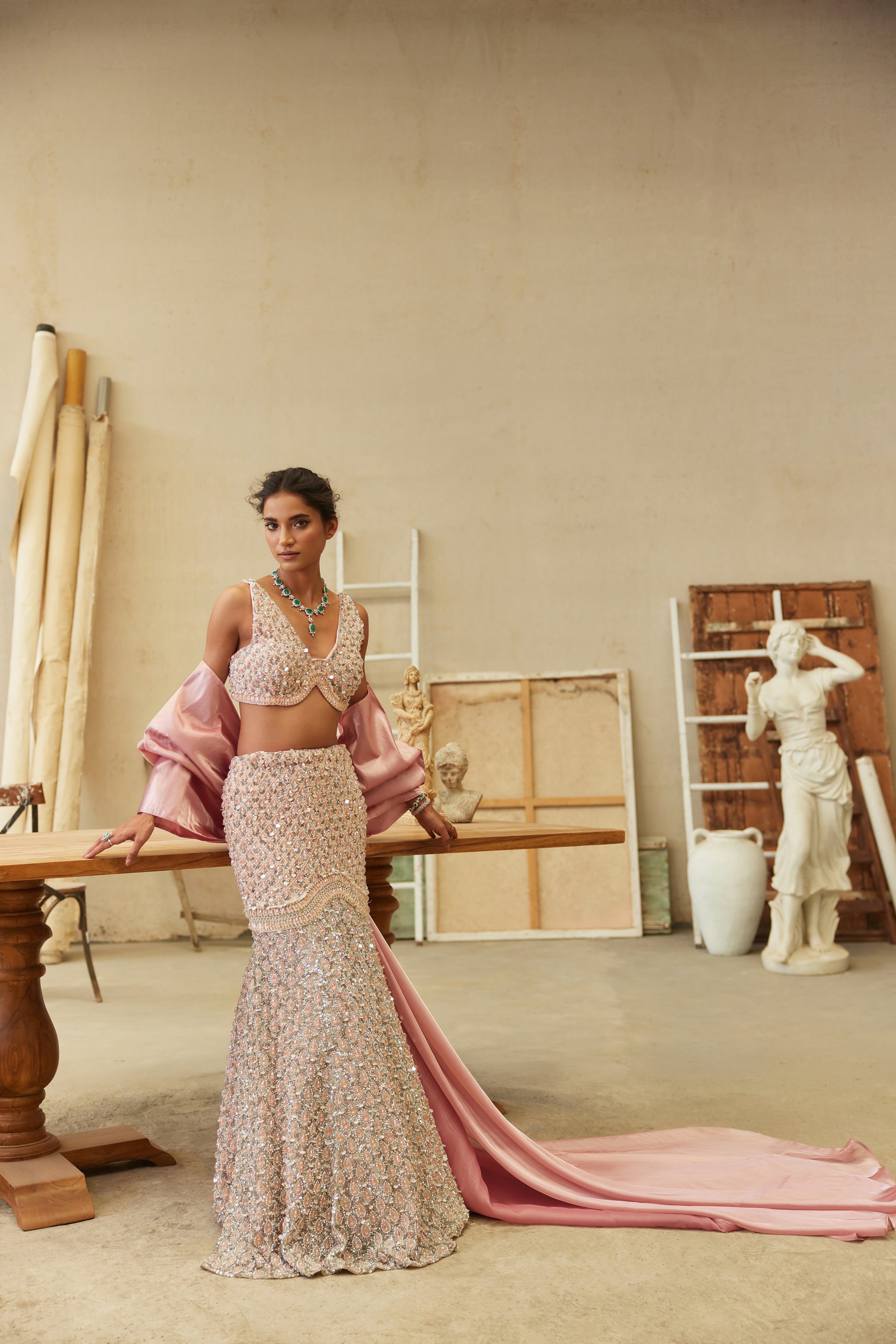 Celestial pink mermaid lehenga