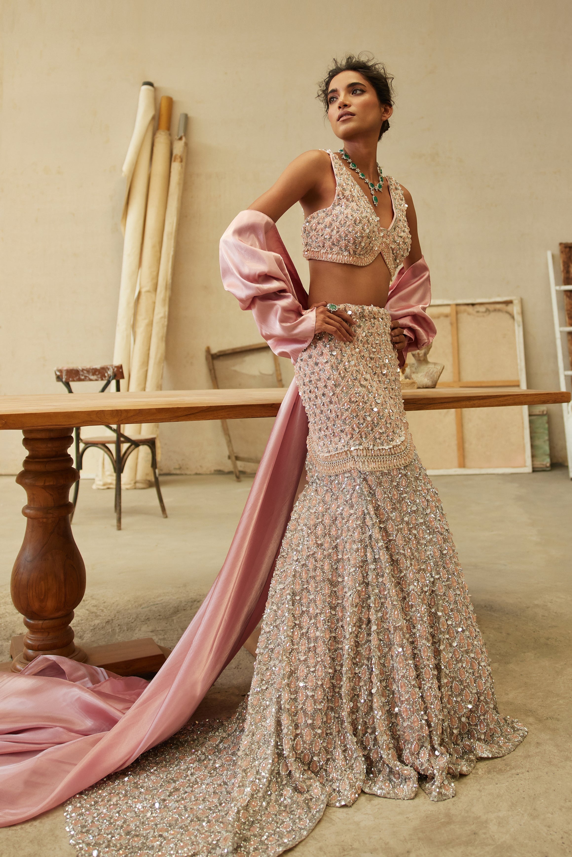 Celestial pink mermaid lehenga