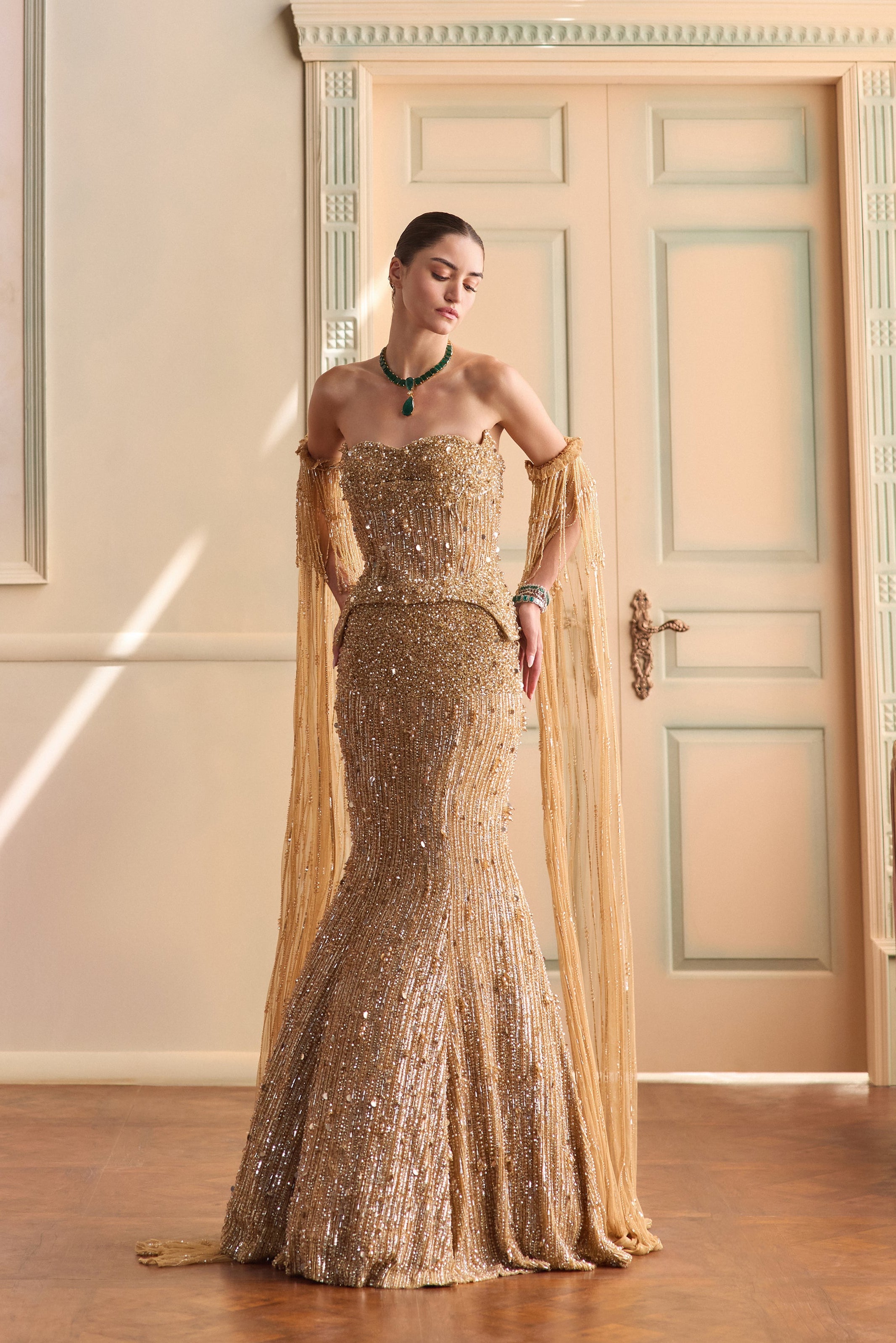 Elara- Gold mermaid lehenga