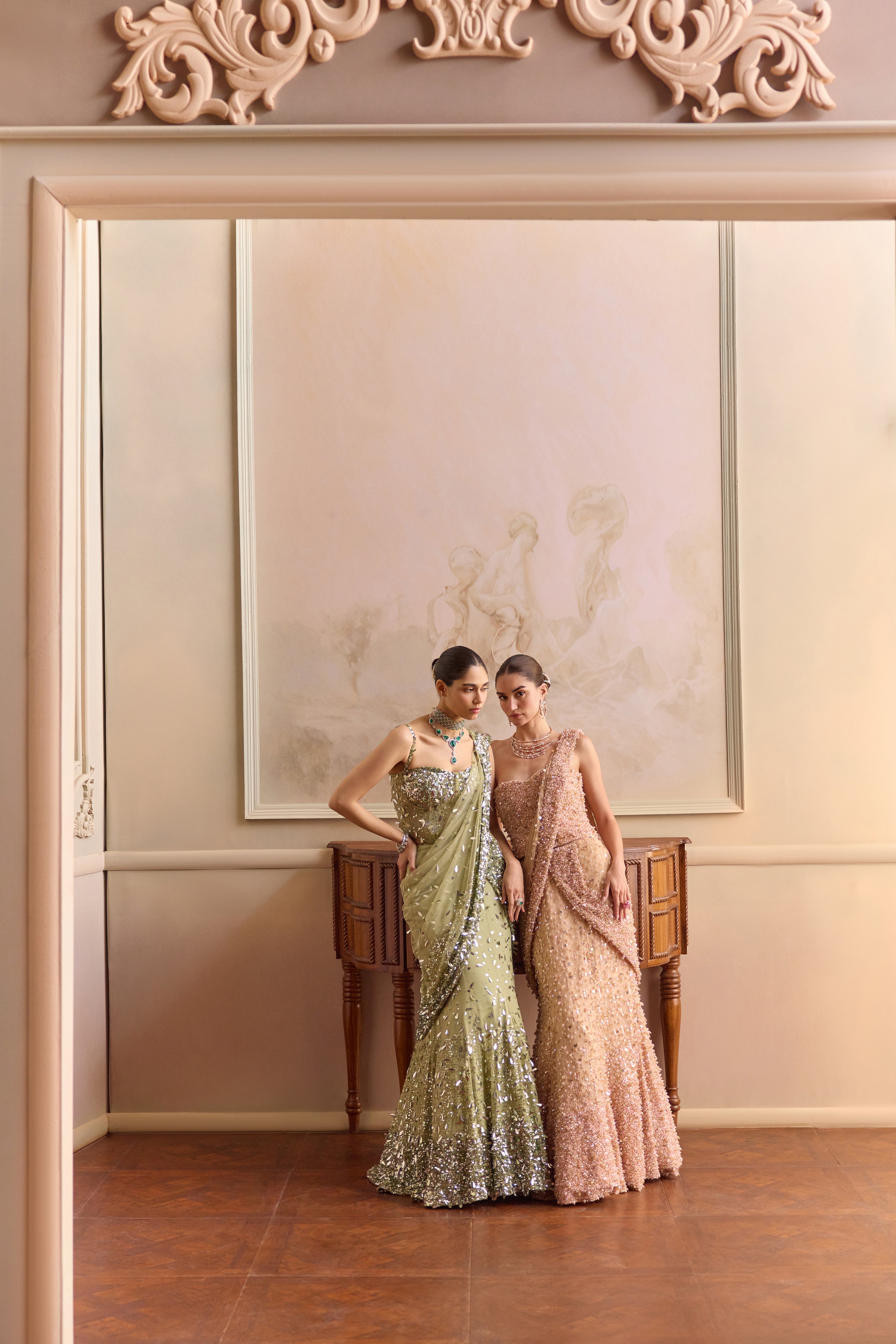 Lora mist- light green lehenga saree