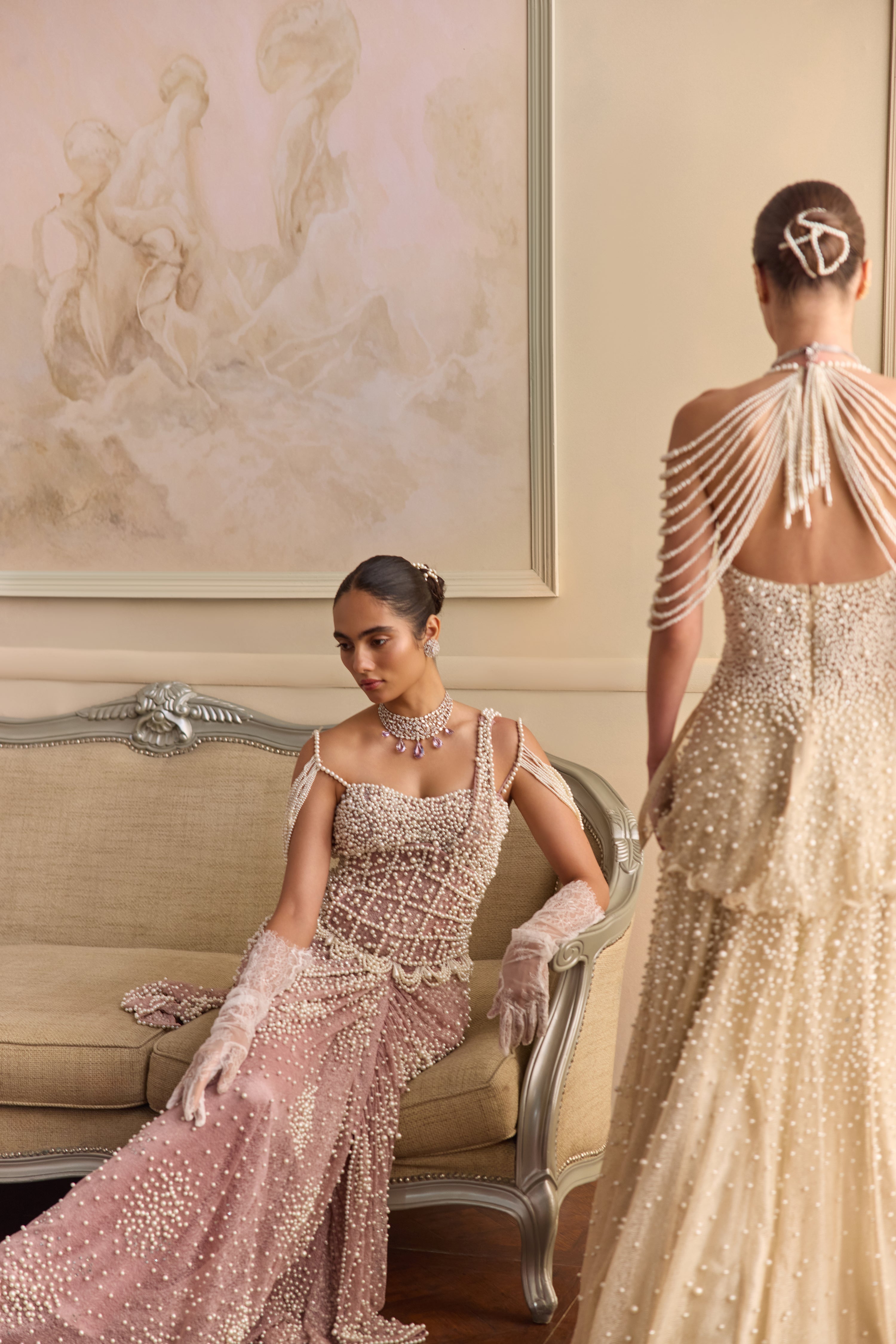Lilac moon- Pearl corset saree