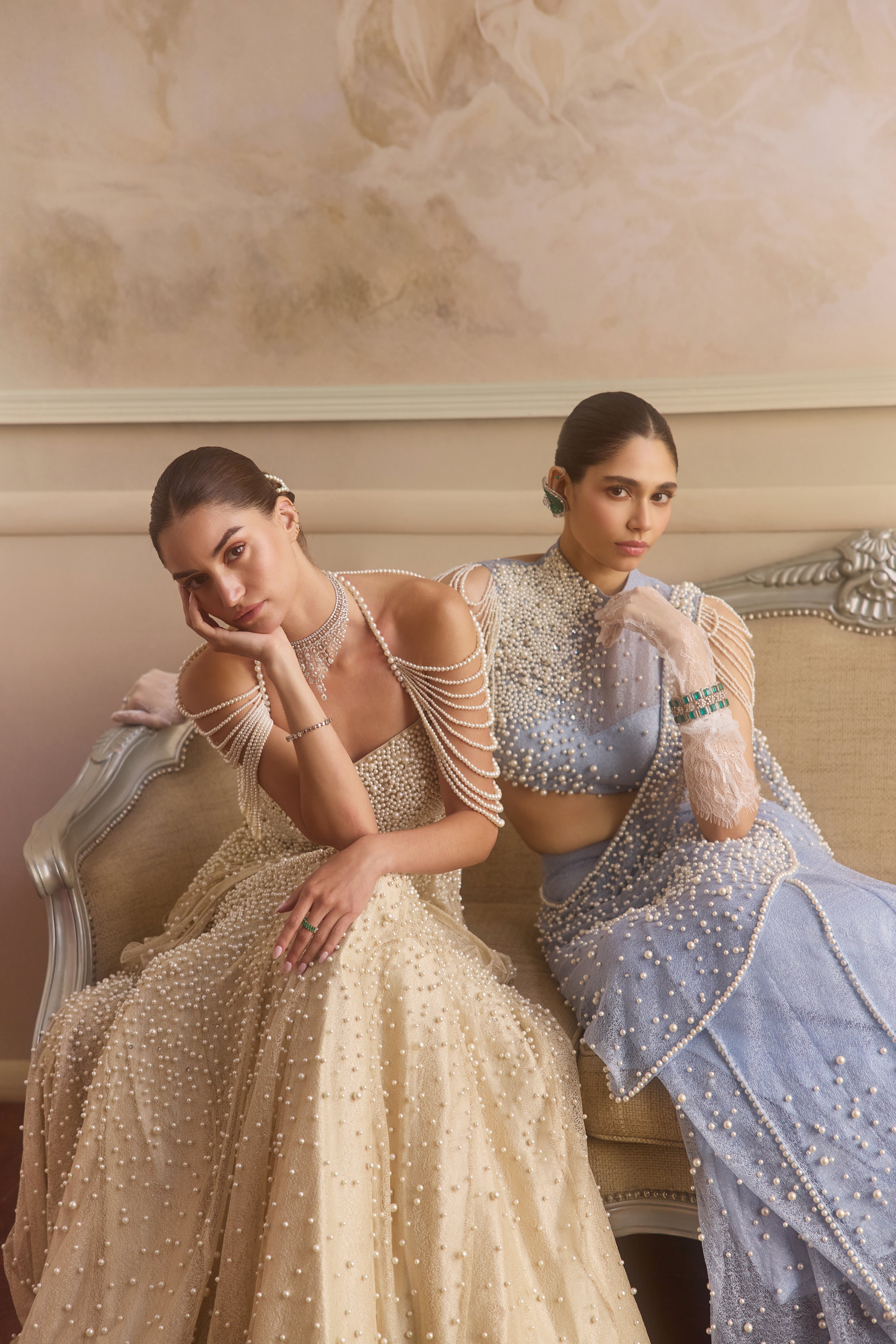 Skymist- Pearl halter saree