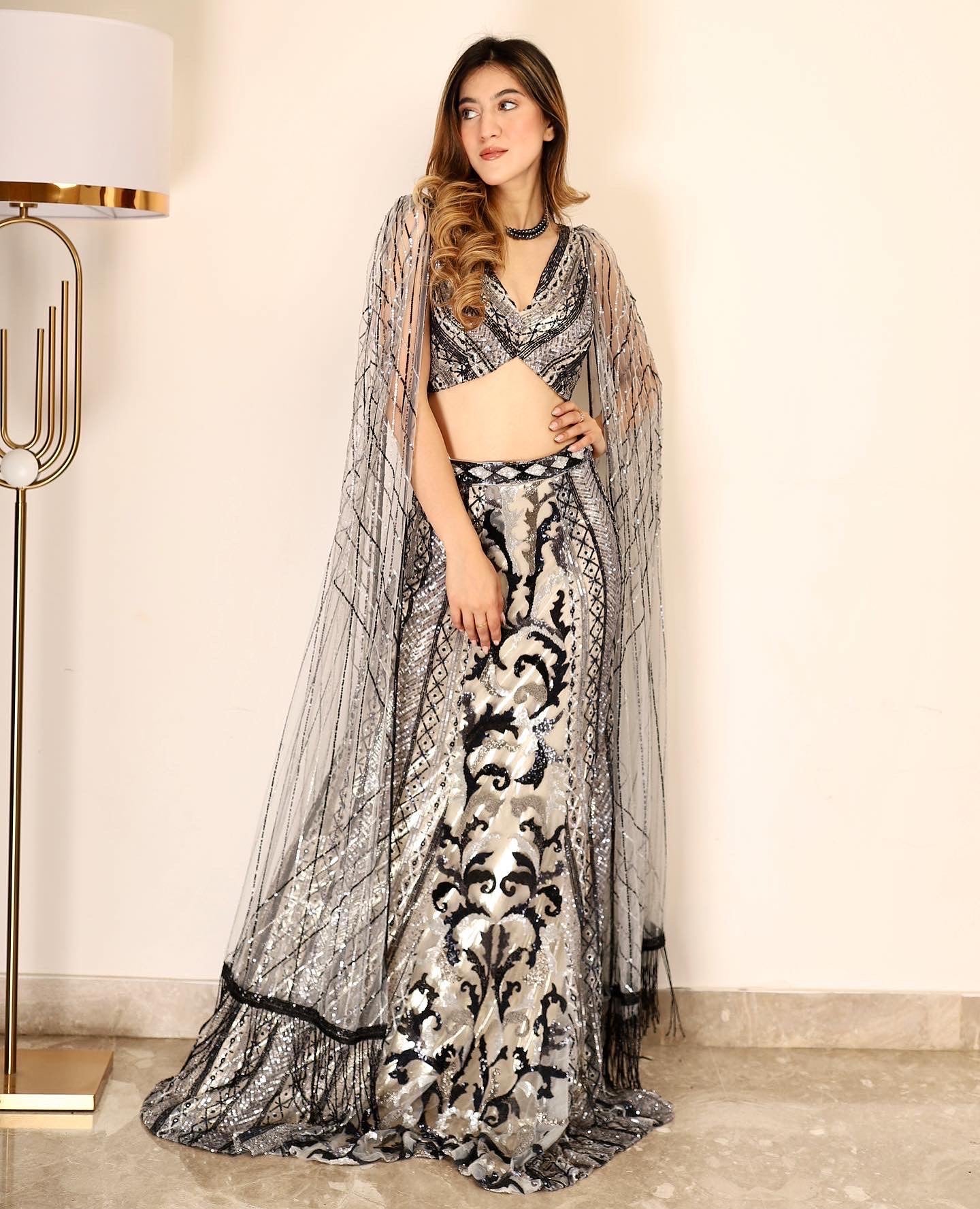 Silver & Midnight Blue Cocktail Lehenga