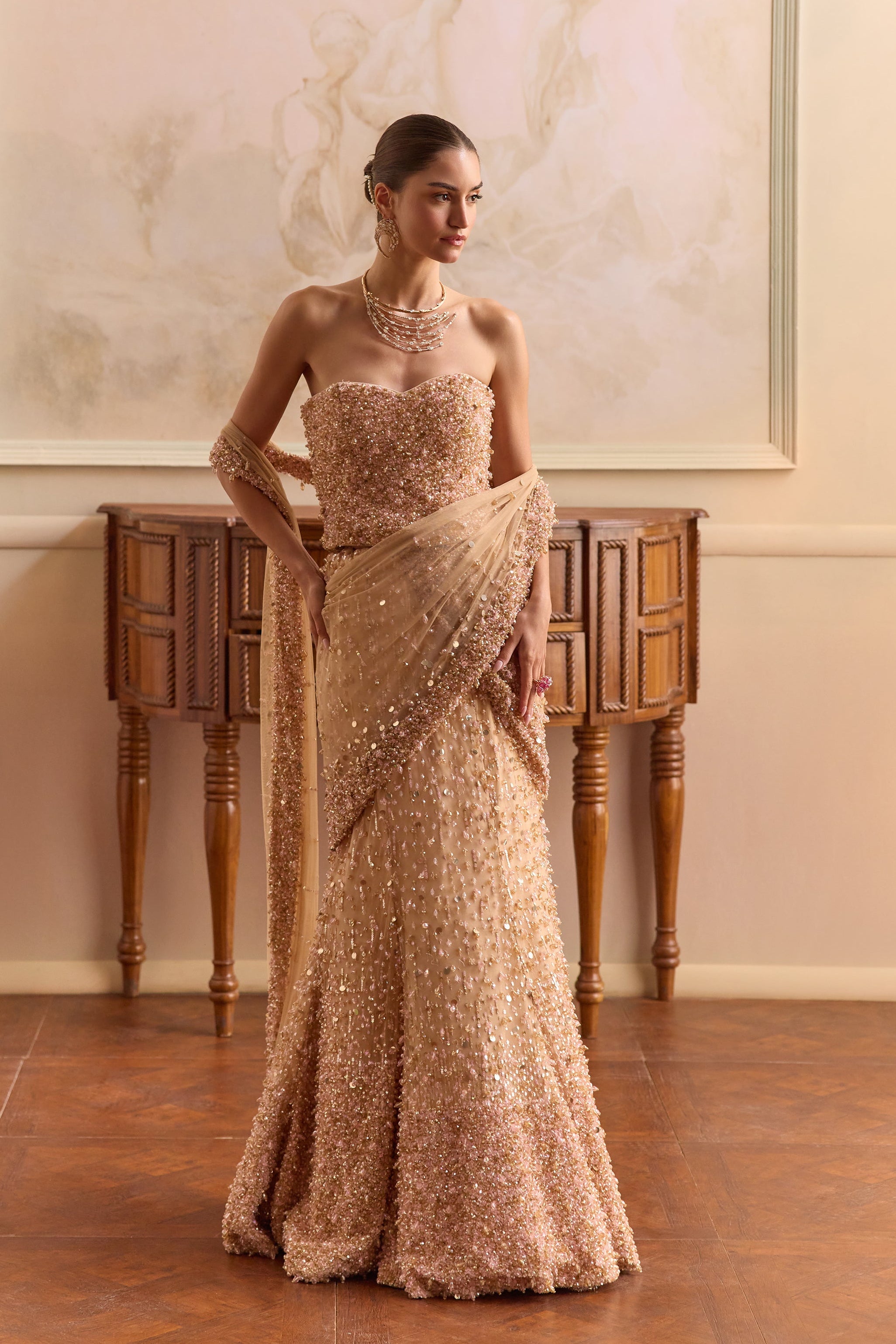 Peachfin- Shimmer lehenga saree