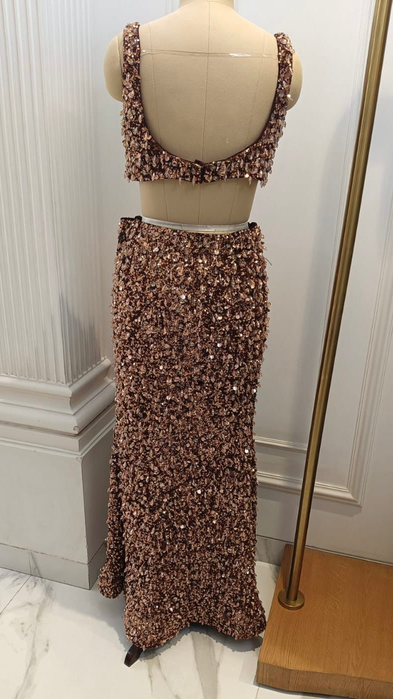 Copper sequin & stone gown set
