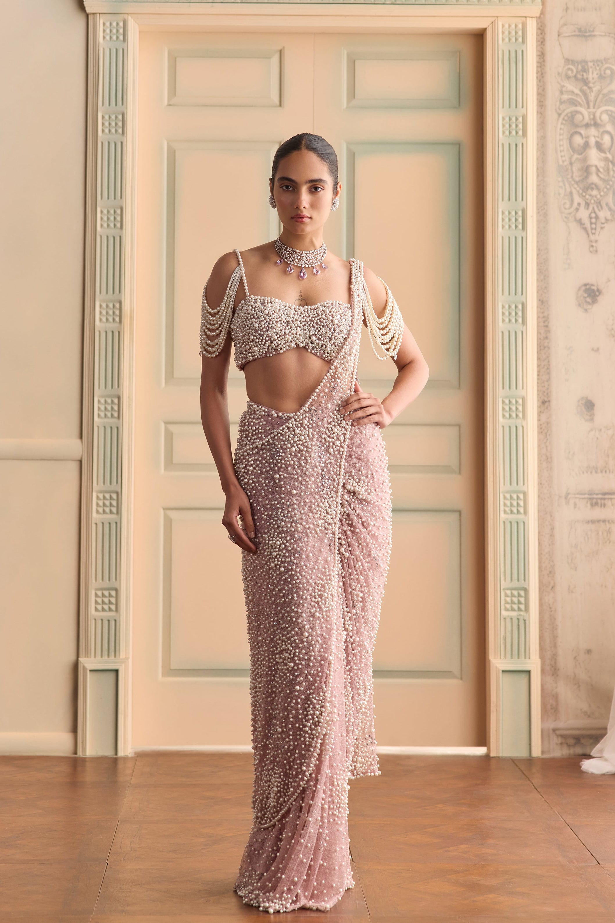 Taro- Lilac pearl saree