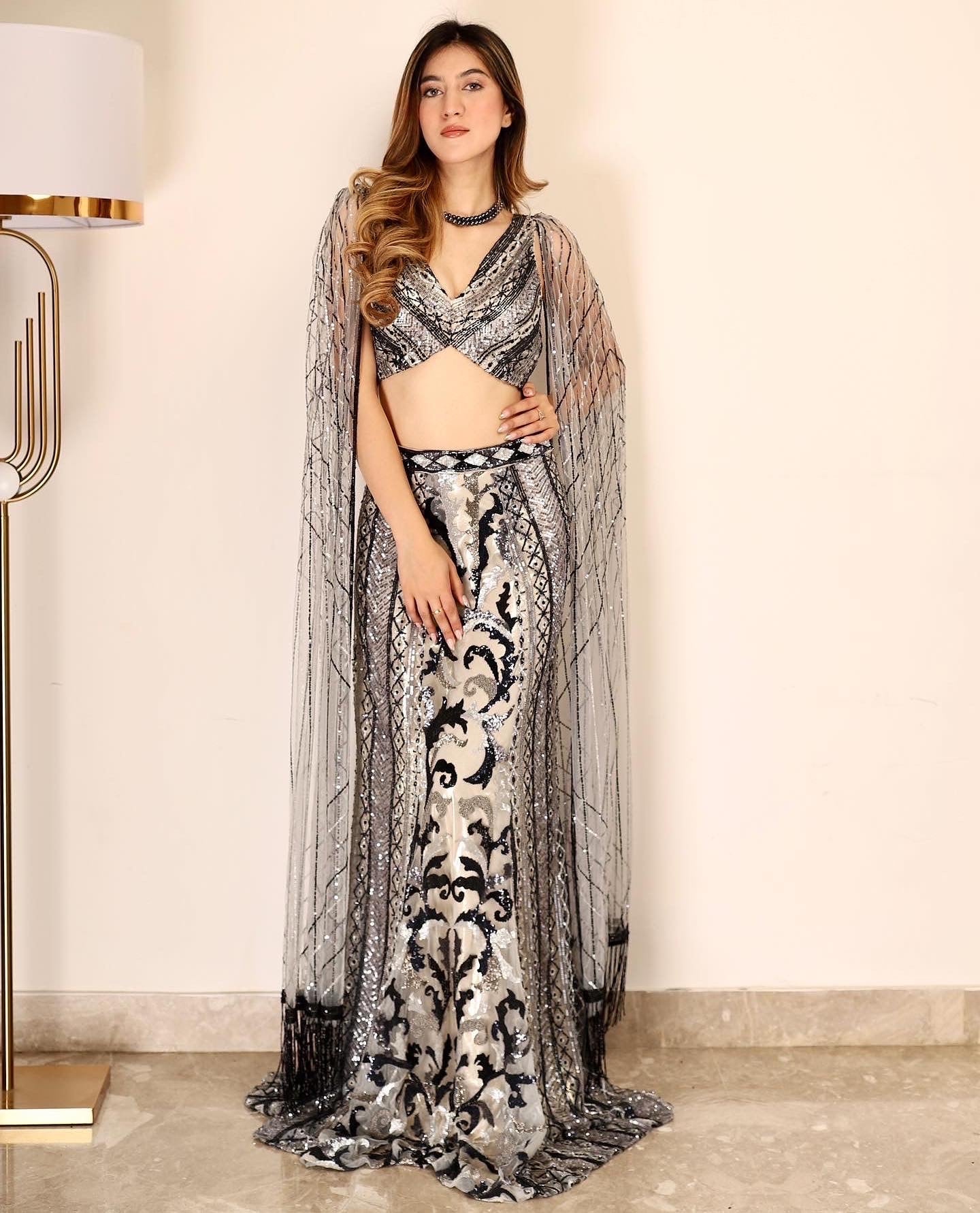 Silver & Midnight Blue Cocktail Lehenga