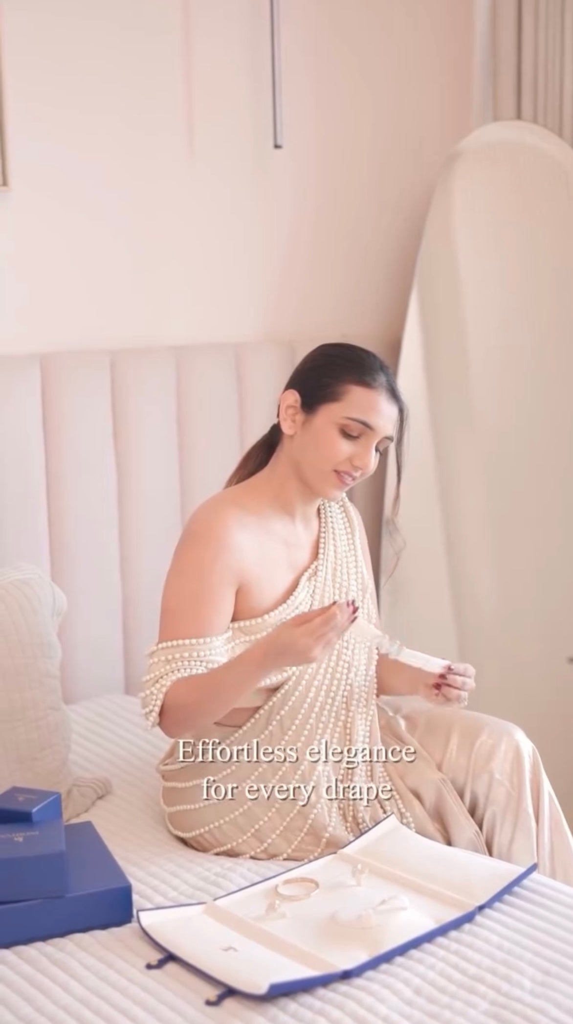 Masoom Minawala in sunlit pearl saree