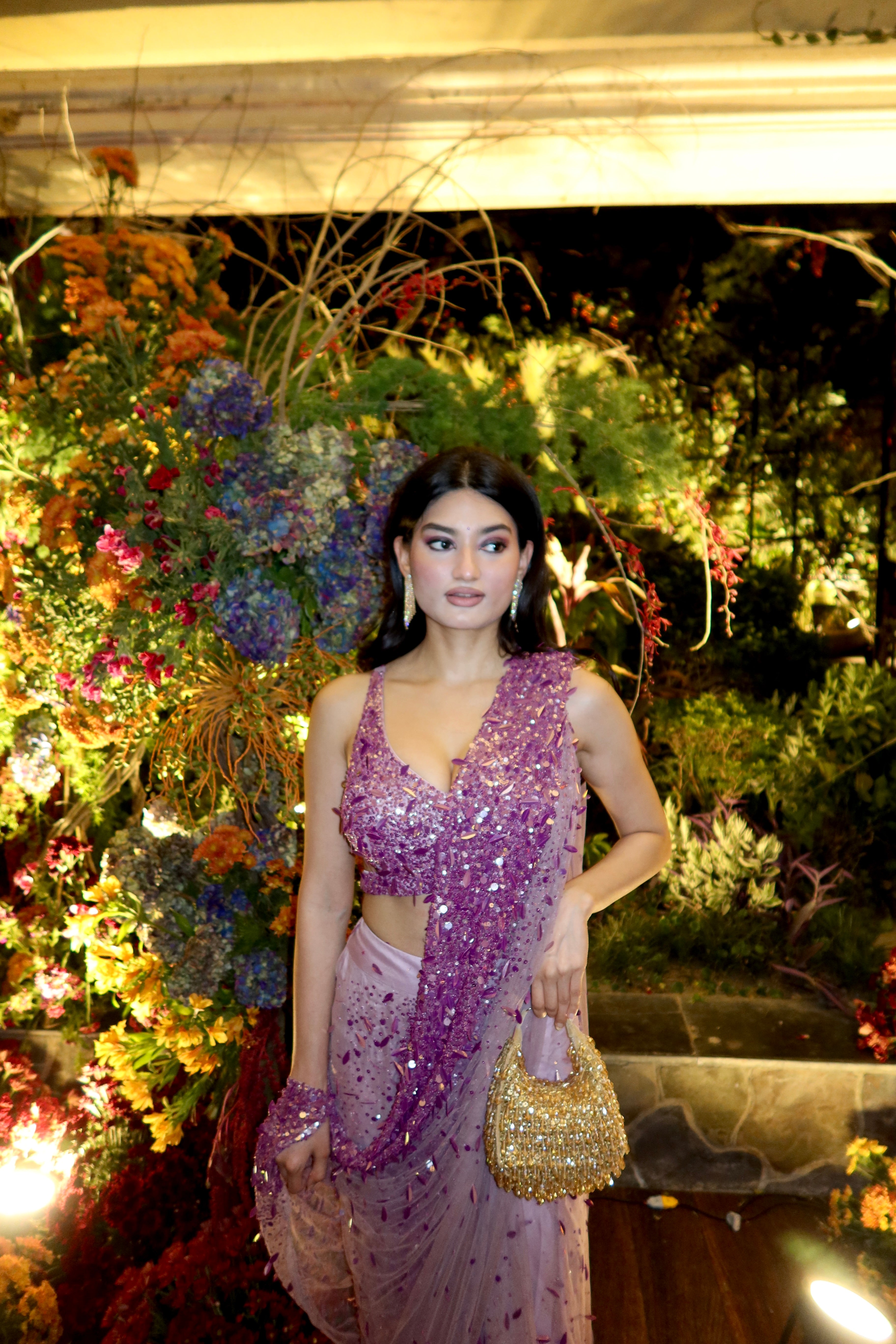 Medha Das in Orchid saree