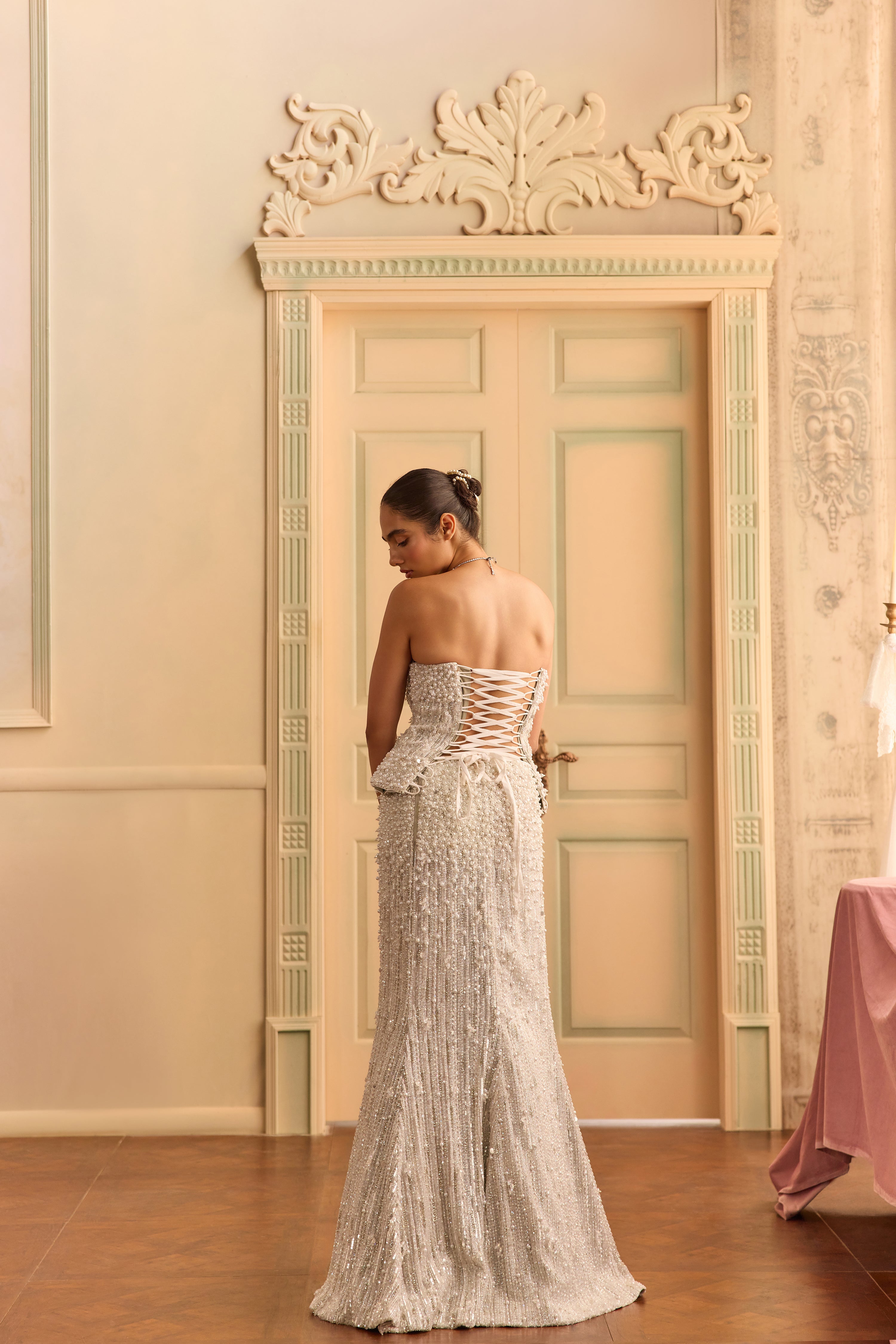 Lunelle- Ivory crystal mermaid lehenga