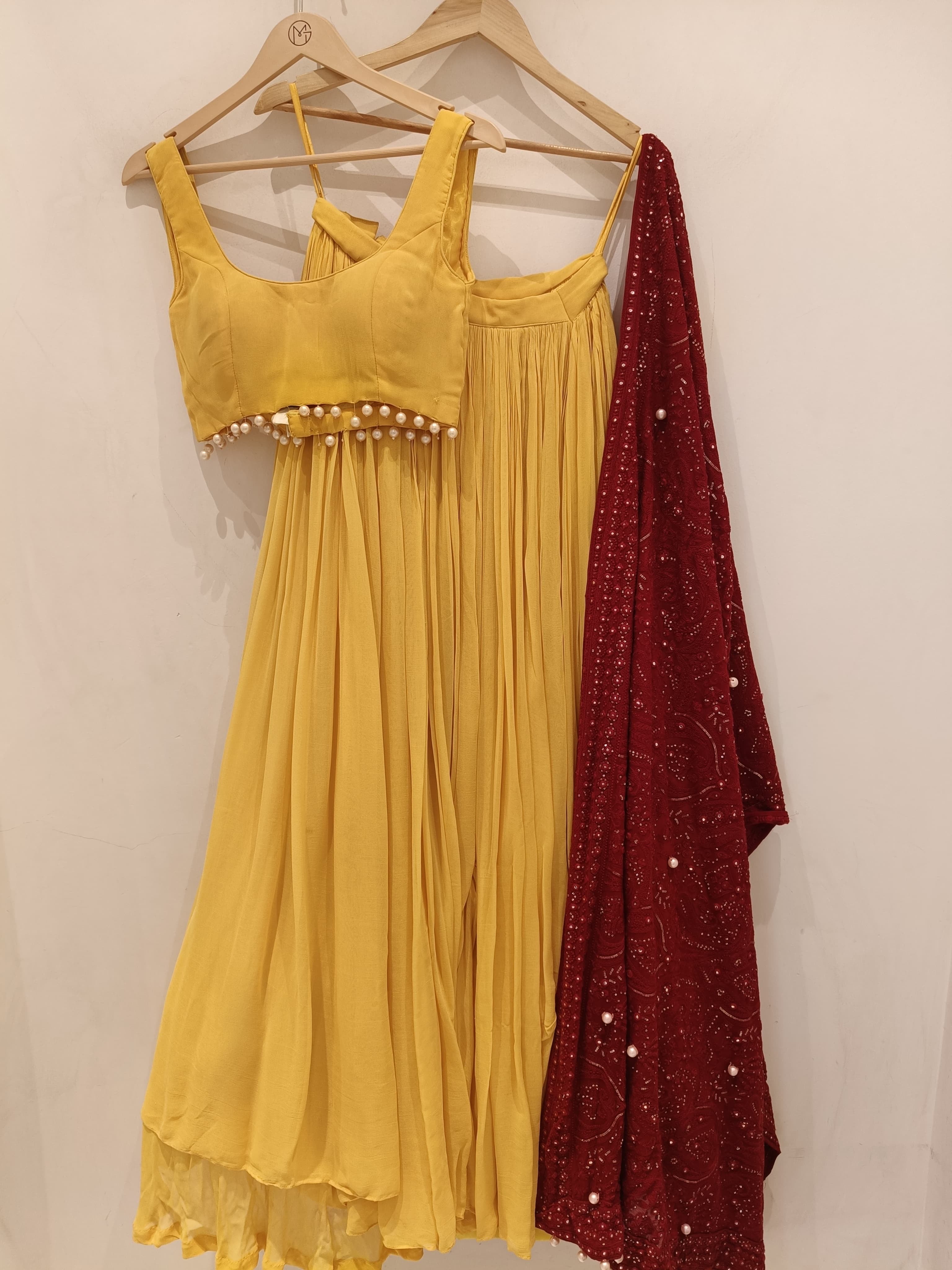 YELLOW LEHENGA WITH DEEP RED DUPATTA