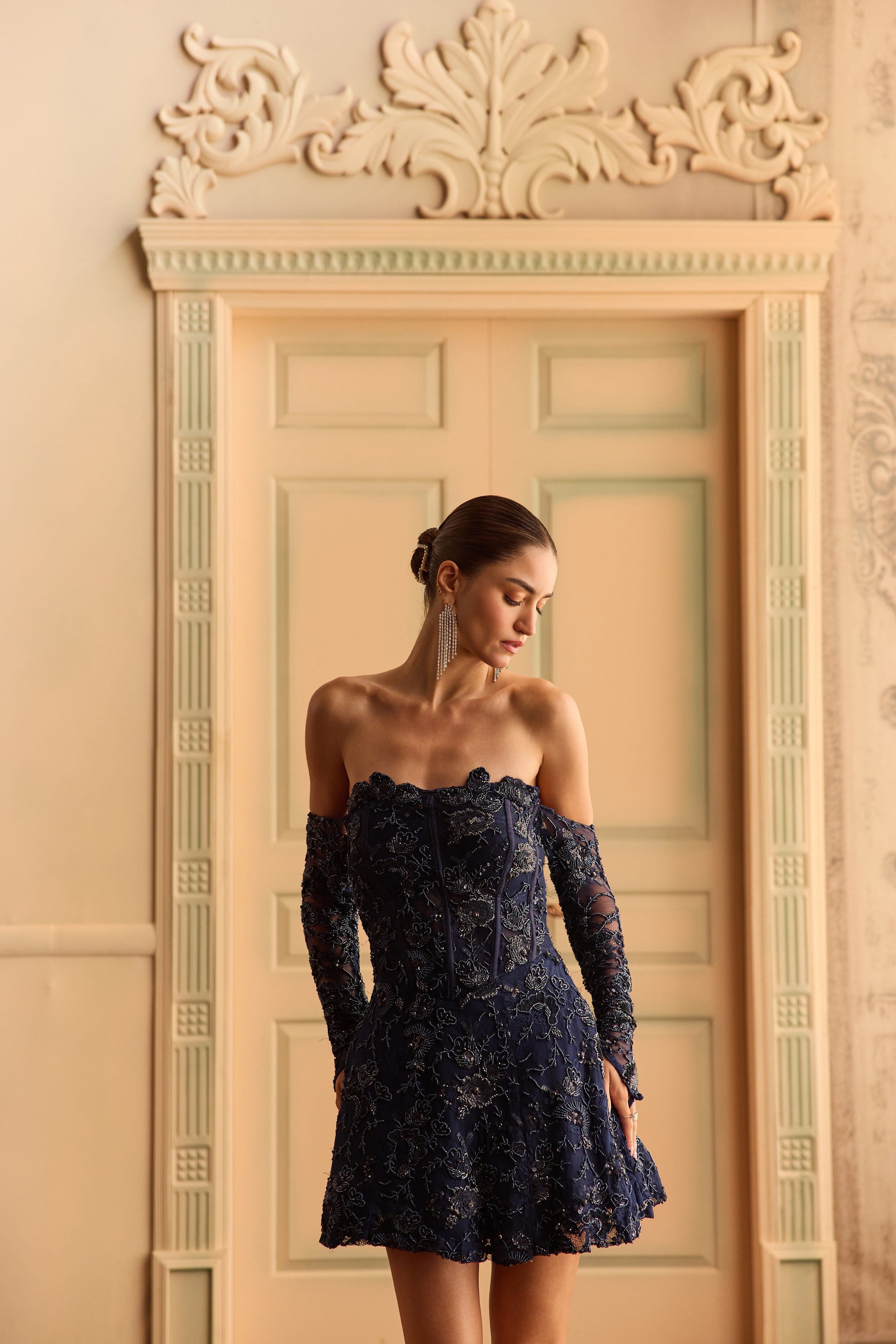 Royal dusk- Lace skater dress