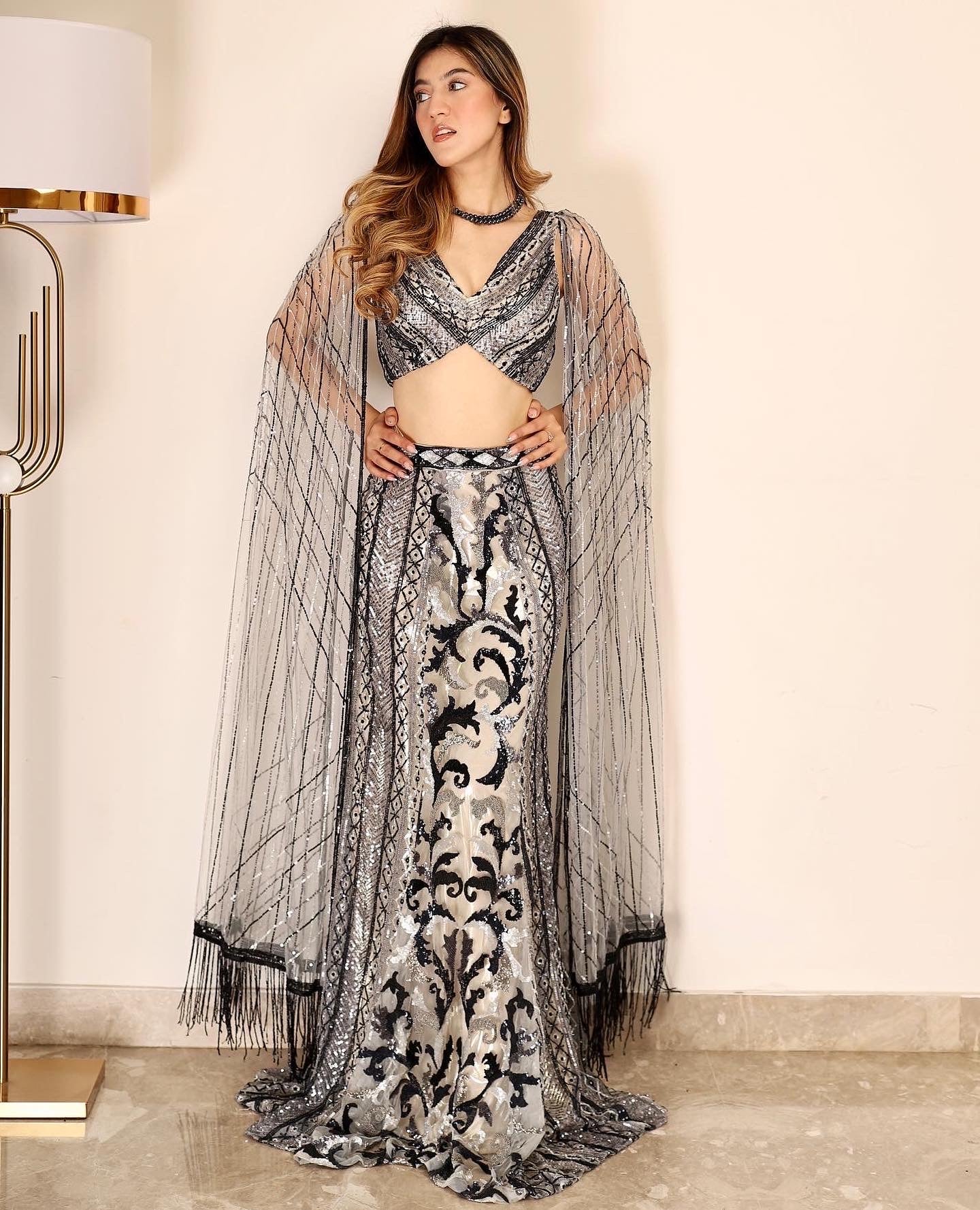 Silver & Midnight Blue Cocktail Lehenga