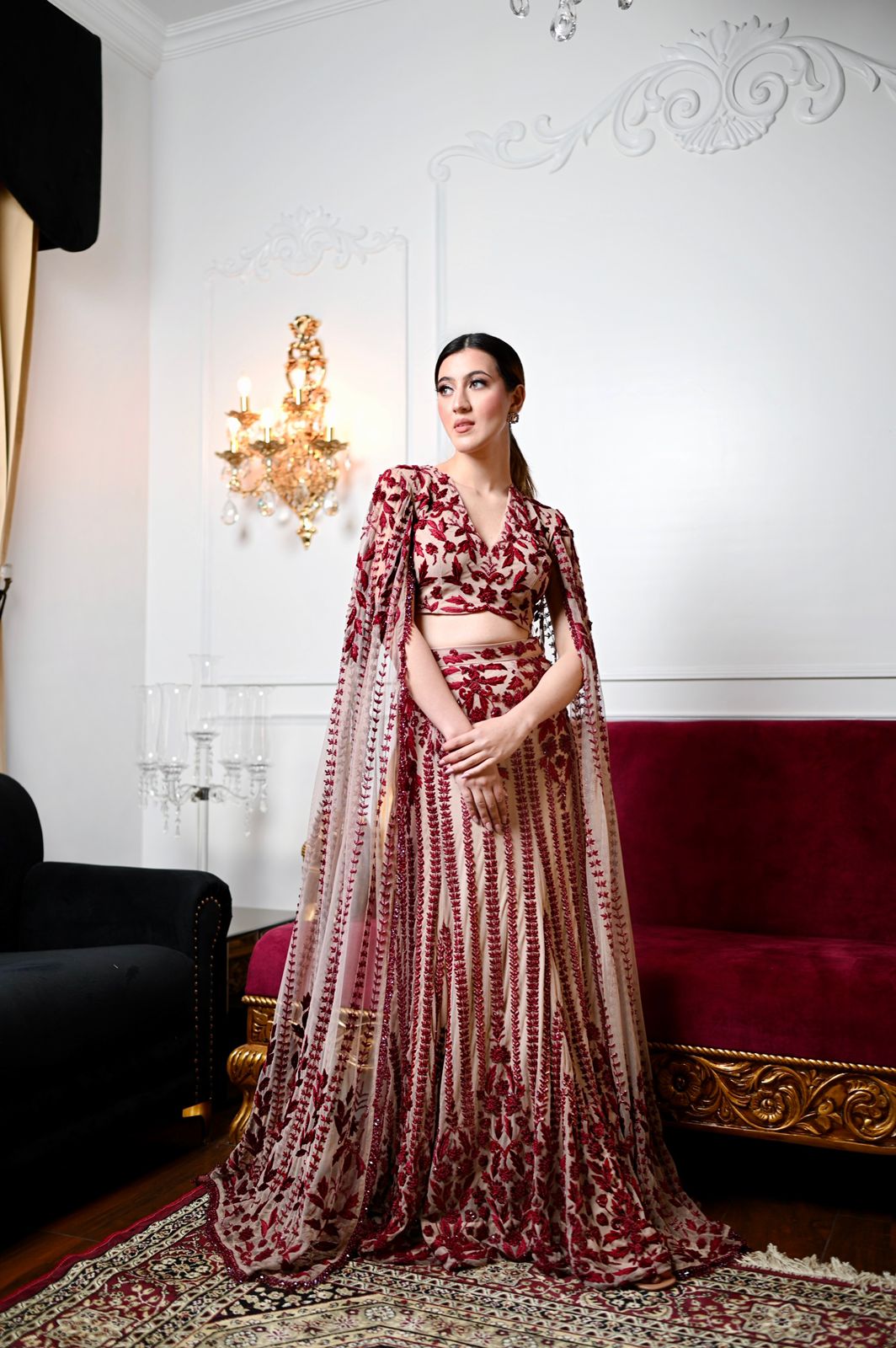 Tales of Spring - Red Thread Lehenga