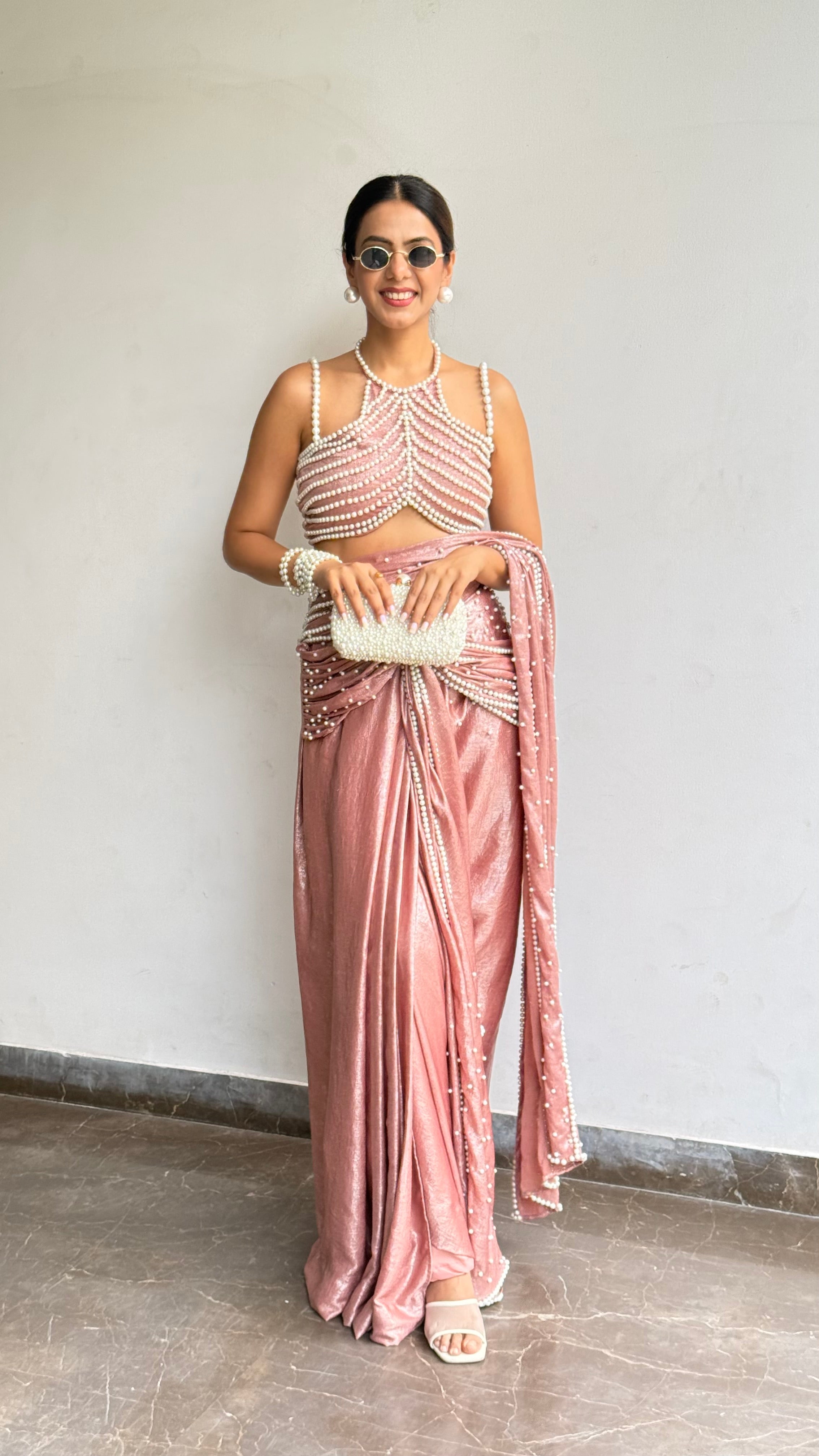 Sneha Adwani in pearl rose saree