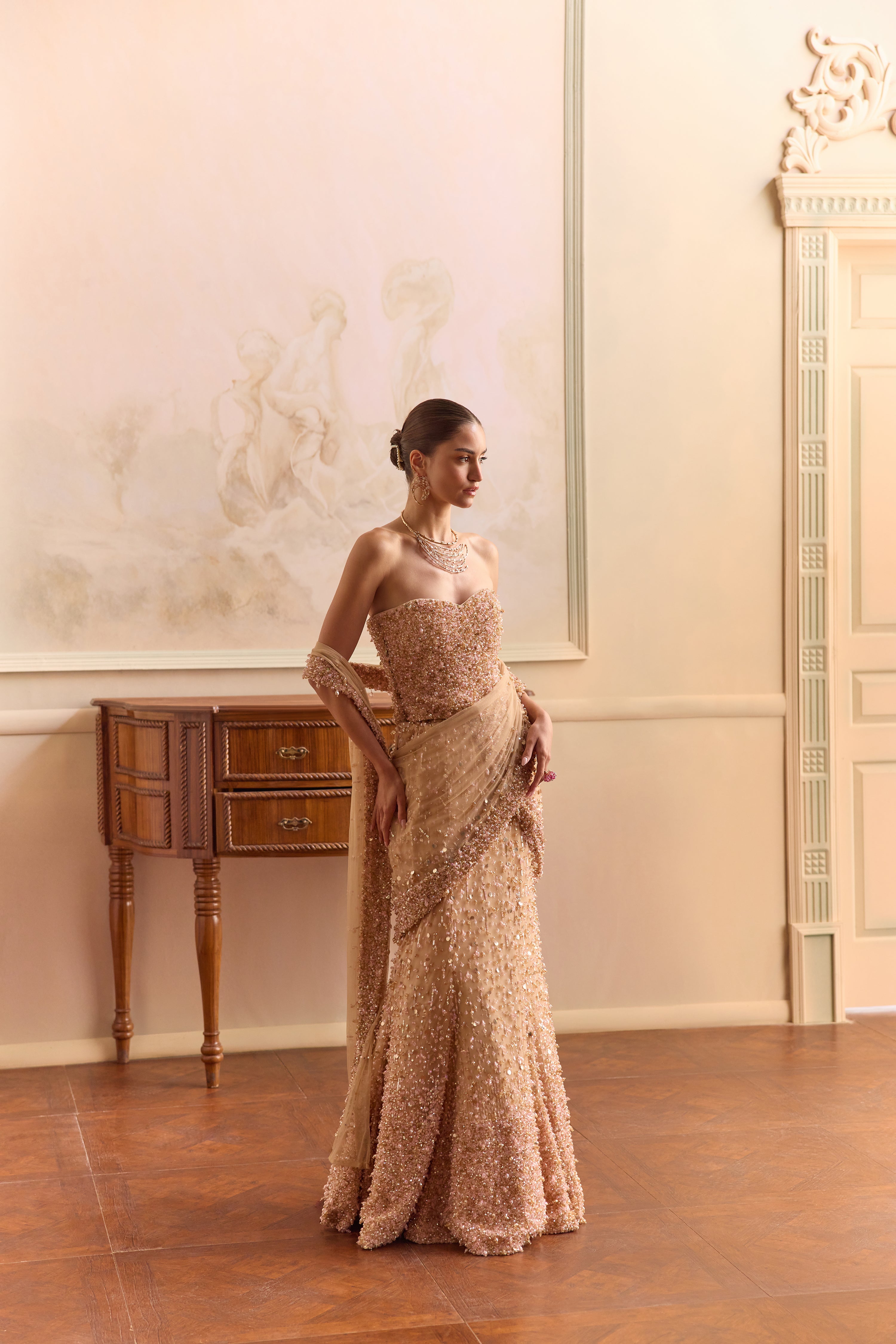 Peachfin- Shimmer lehenga saree