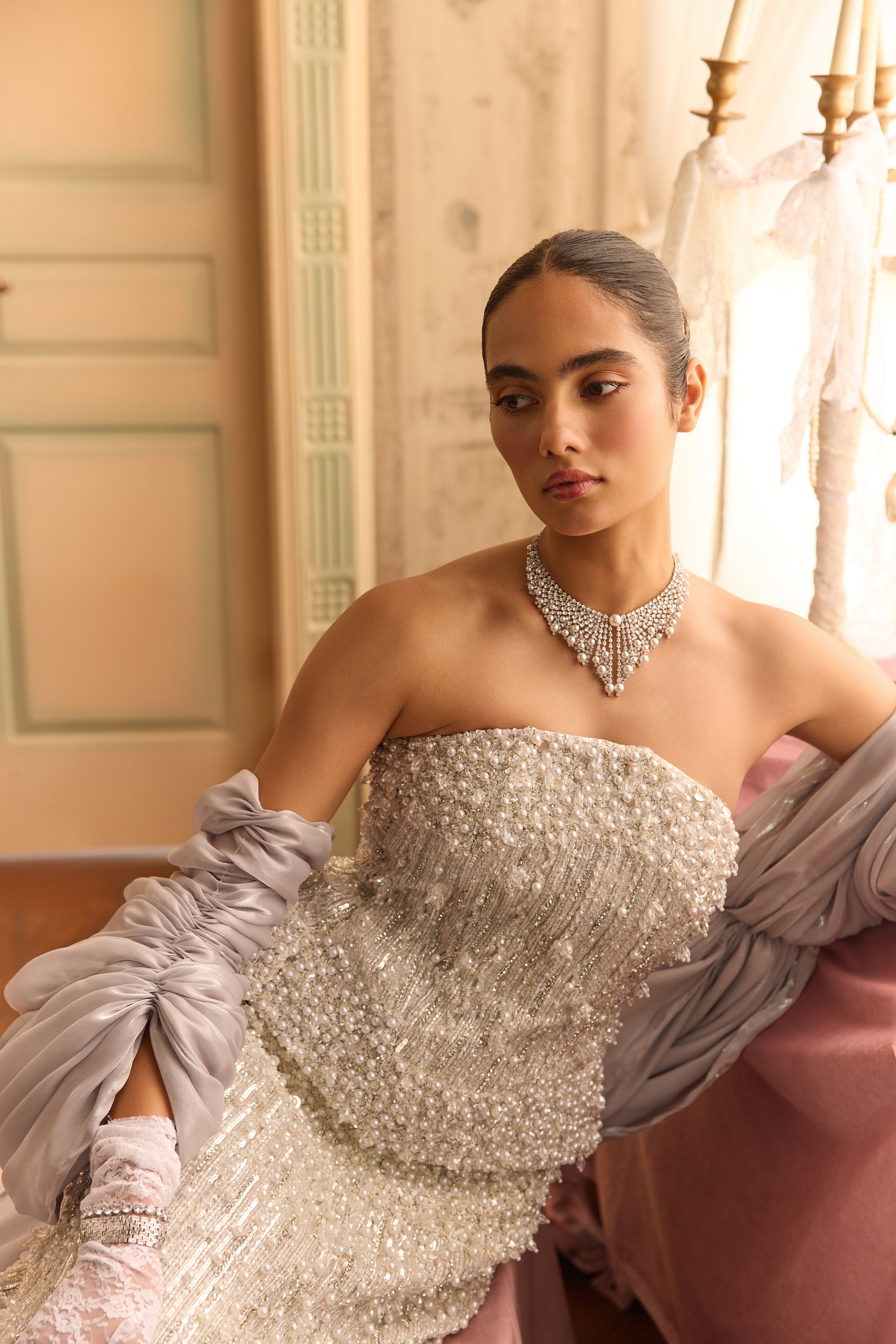 Lunelle- Ivory crystal mermaid lehenga