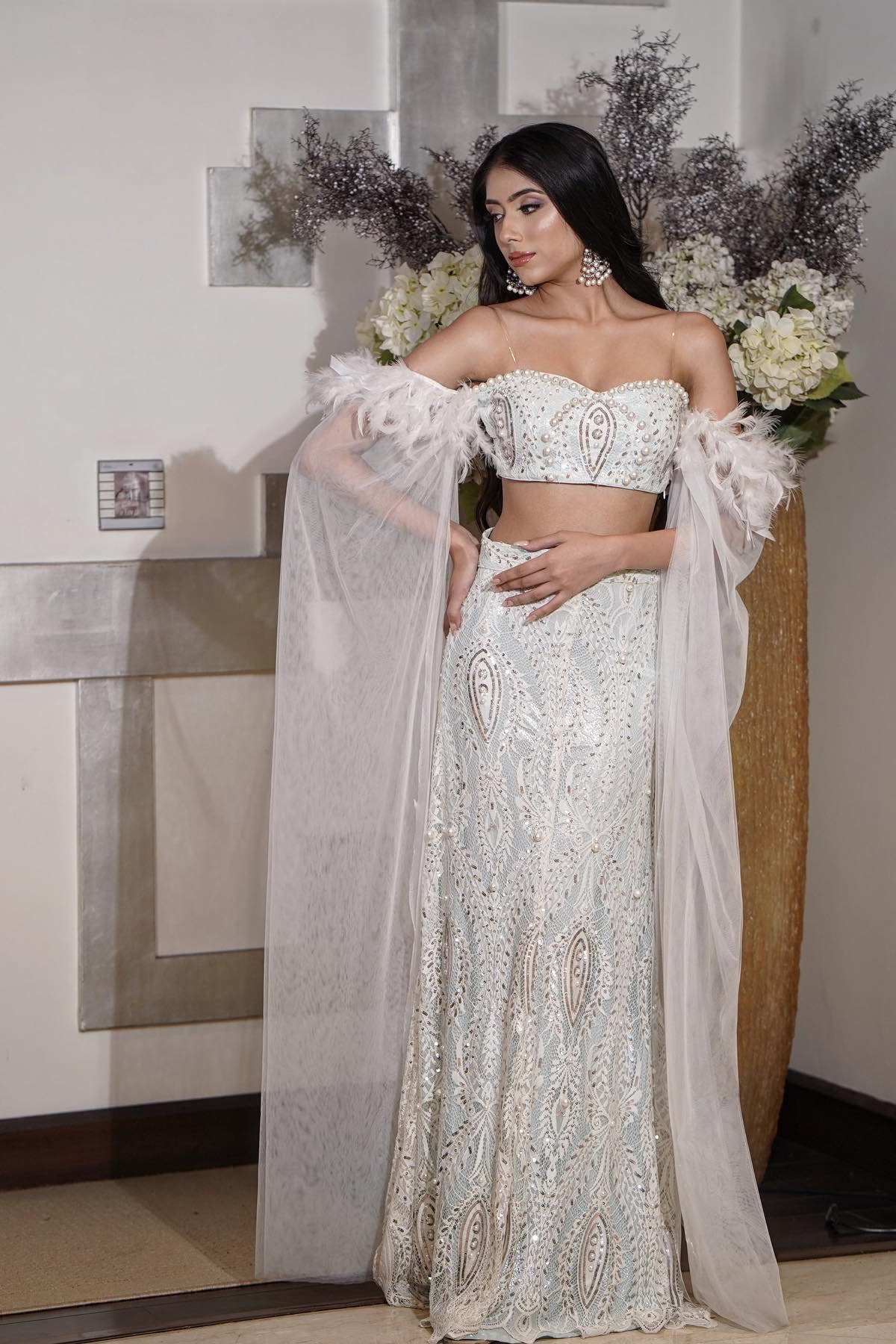 White Lace & Sequin Lehenga