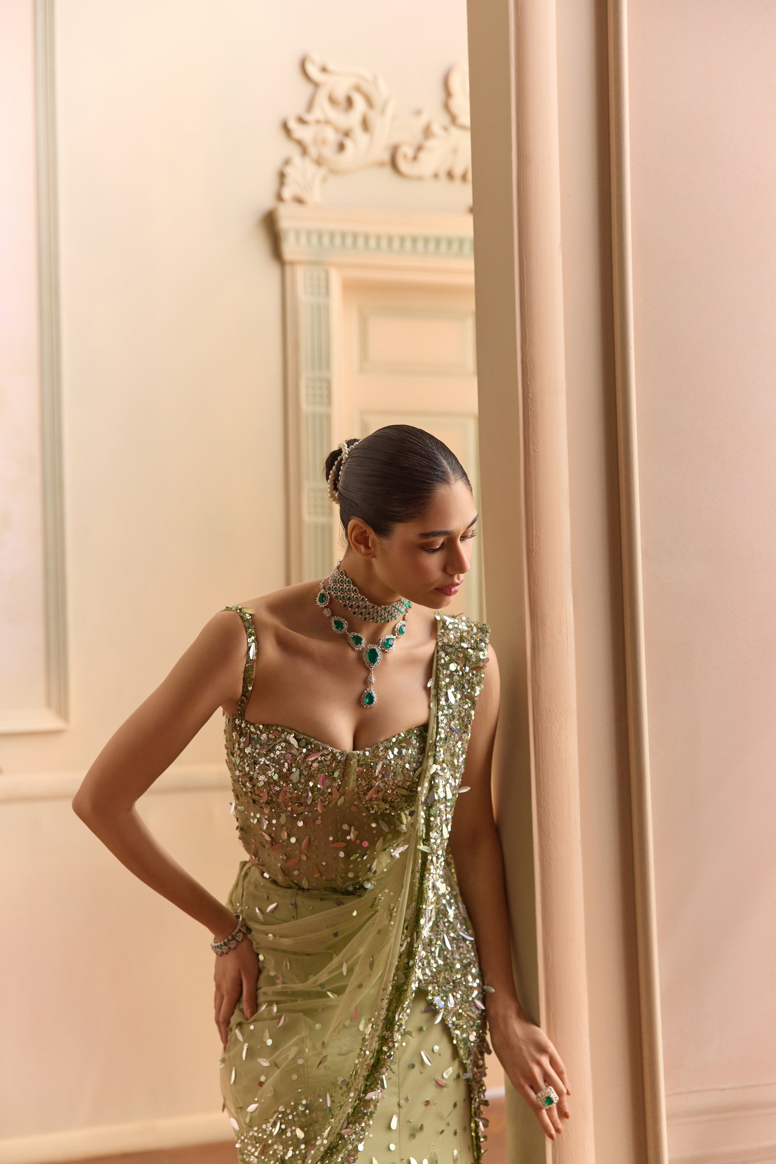 Lora mist- light green lehenga saree