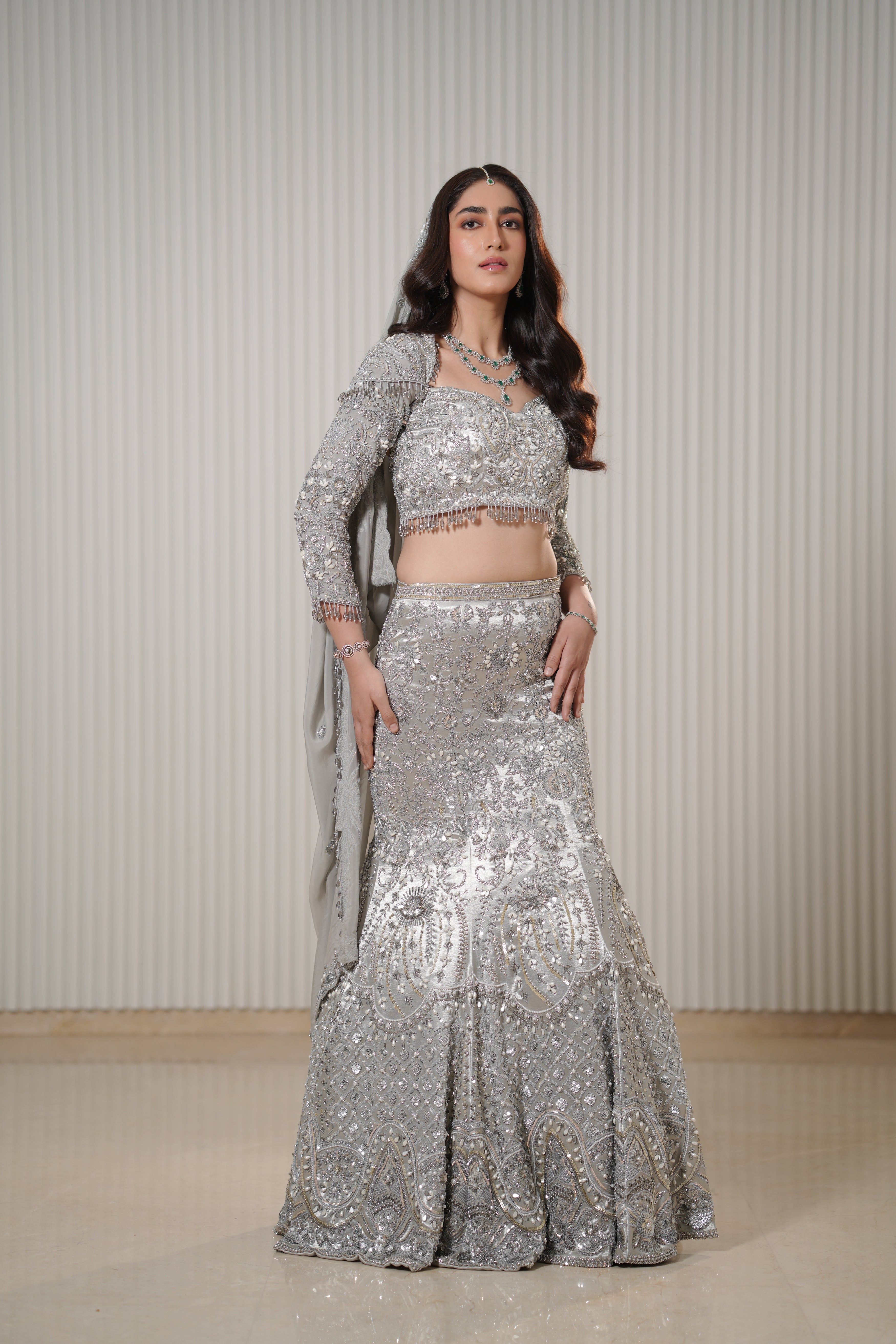 Luna - A silver mermaid lehenga