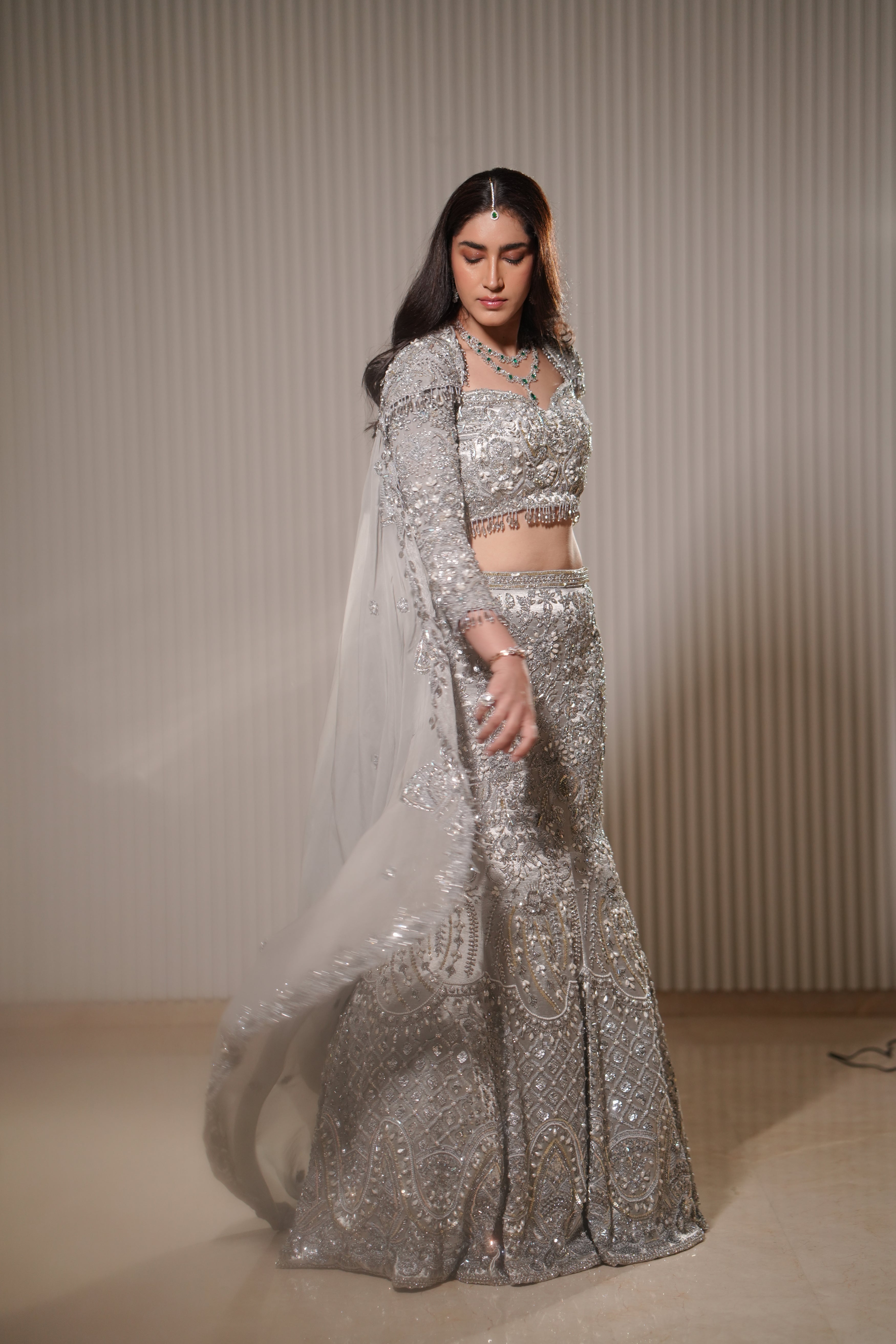 Luna - A silver mermaid lehenga