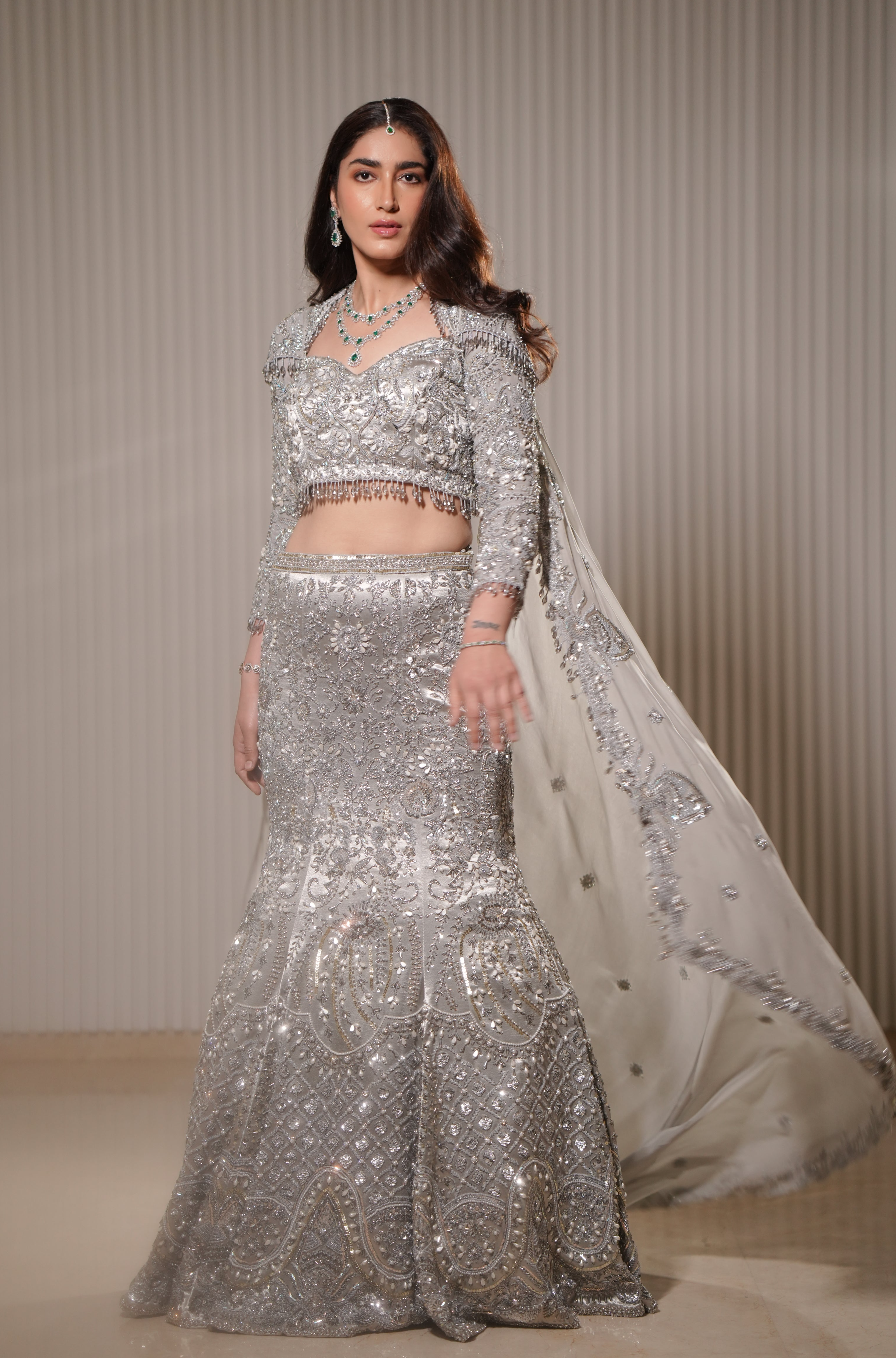 Luna - A silver mermaid lehenga