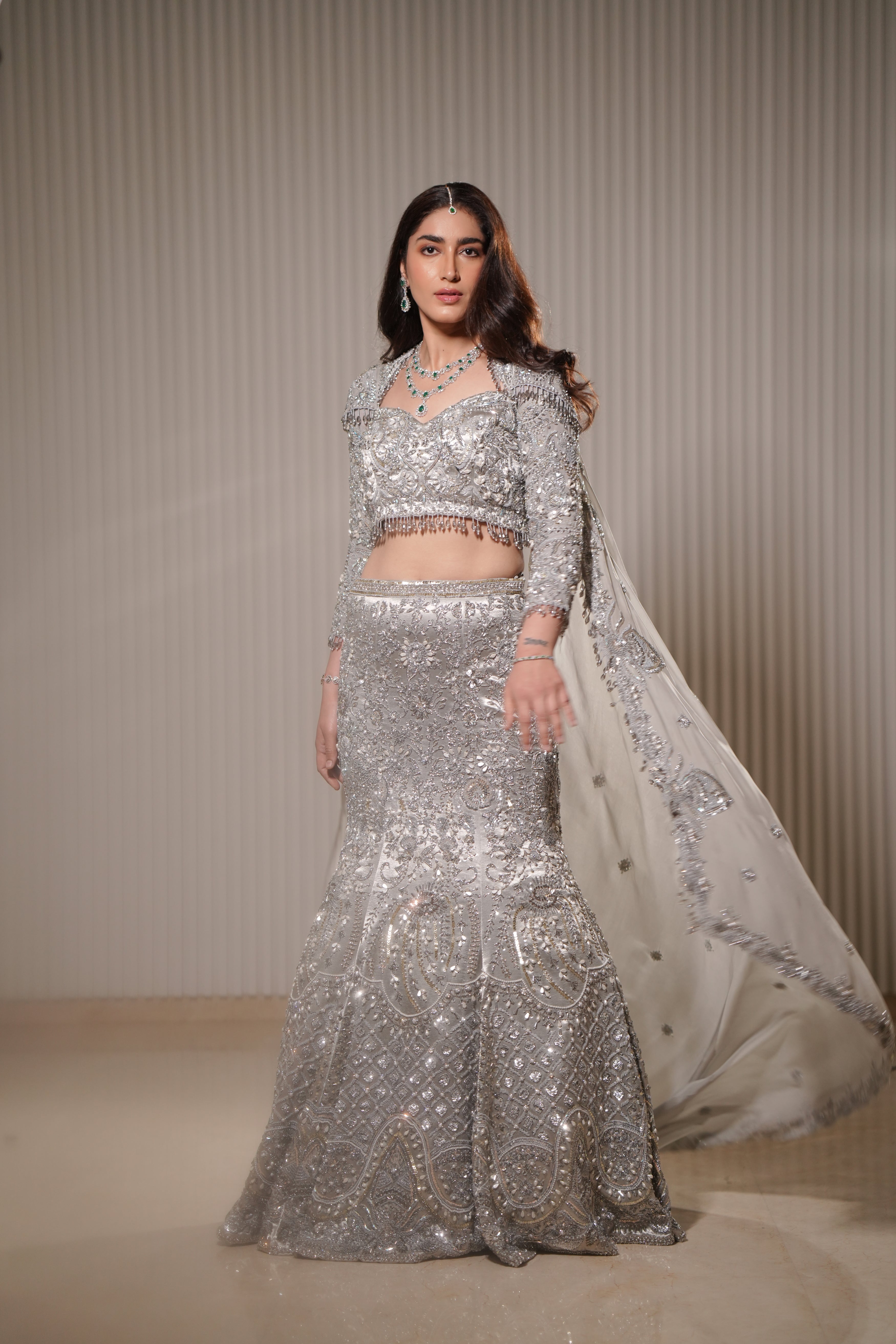 Luna - A silver mermaid lehenga