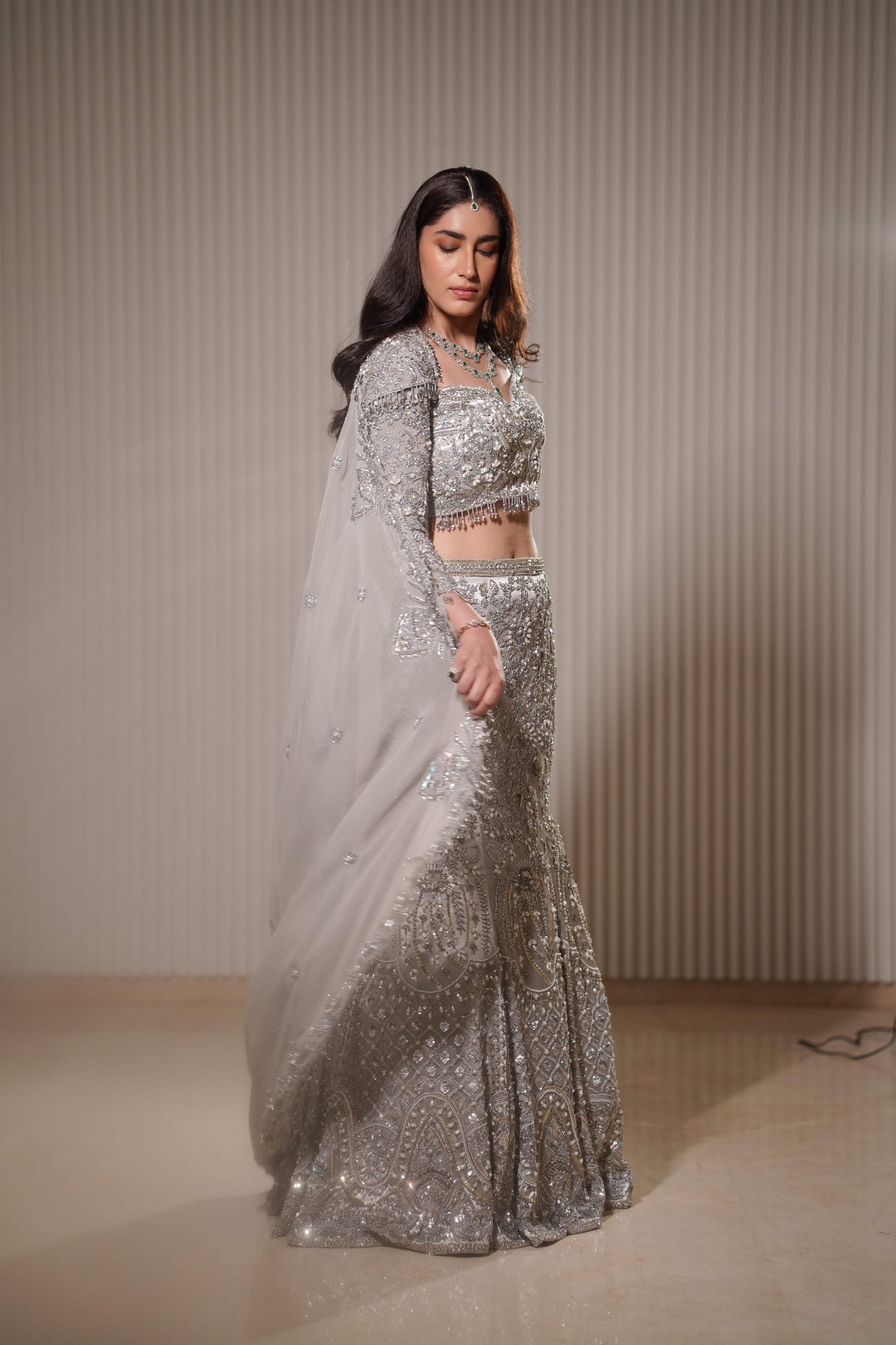 Luna - A silver mermaid lehenga