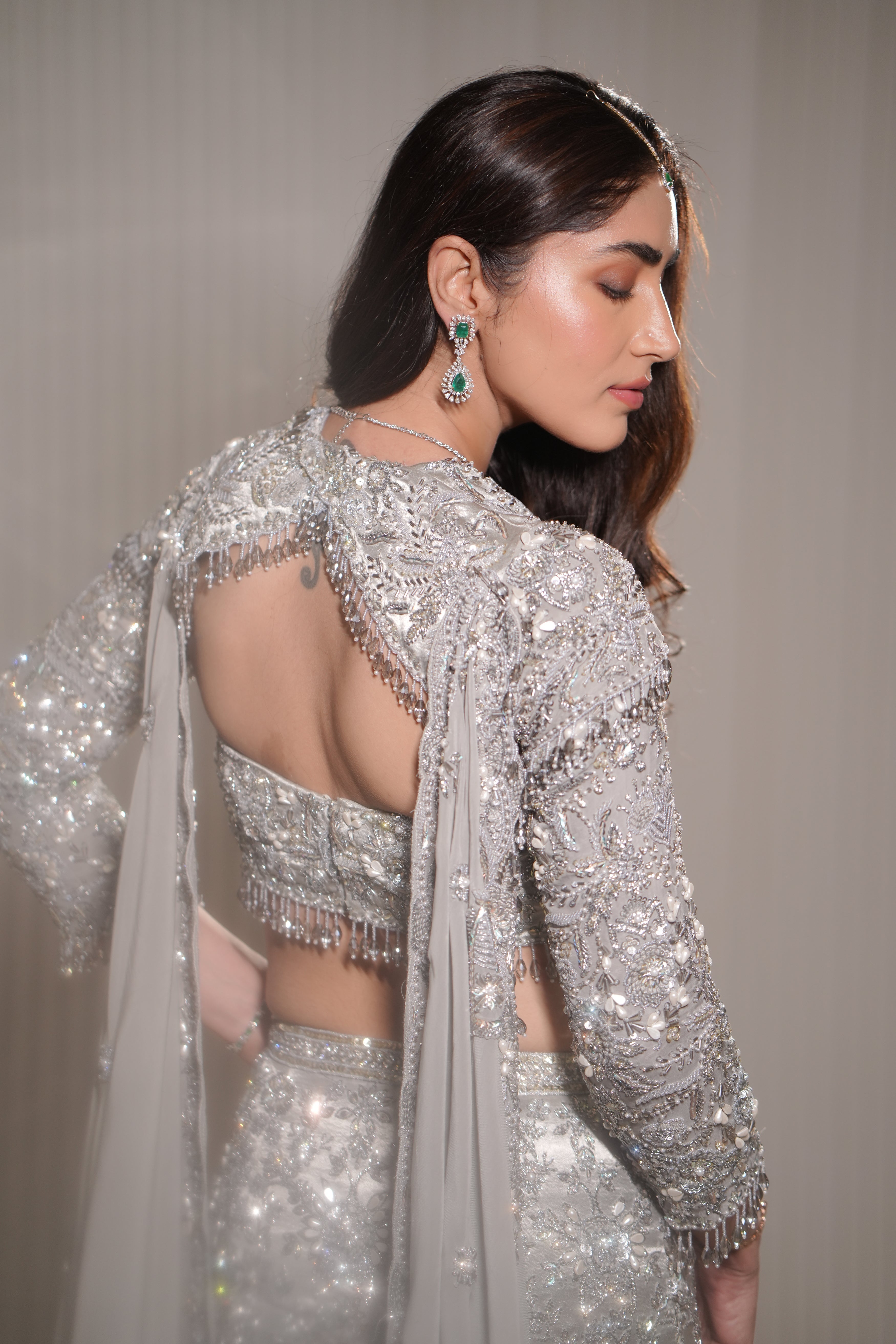 Luna - A silver mermaid lehenga