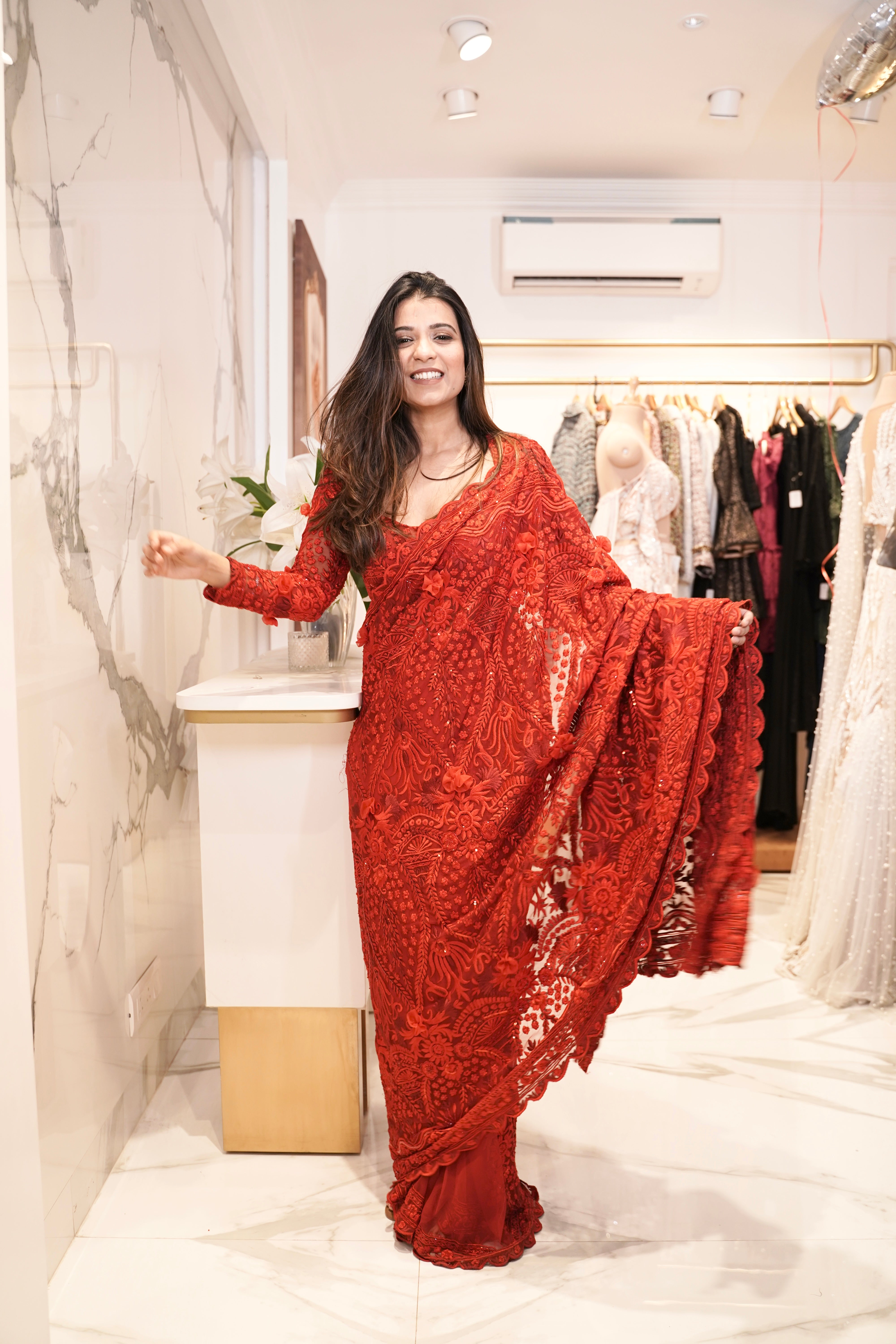 Red Thread & Sequin Sari